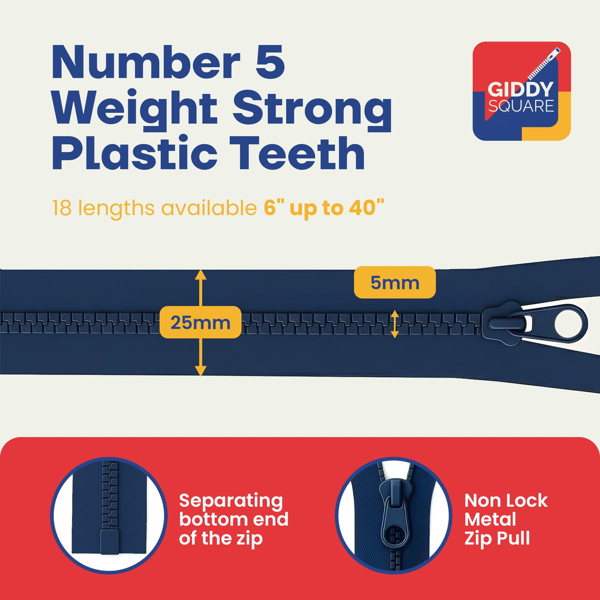 32" 81cm Orange Chunky Zip - Heavy-Duty Open-Ended Separating