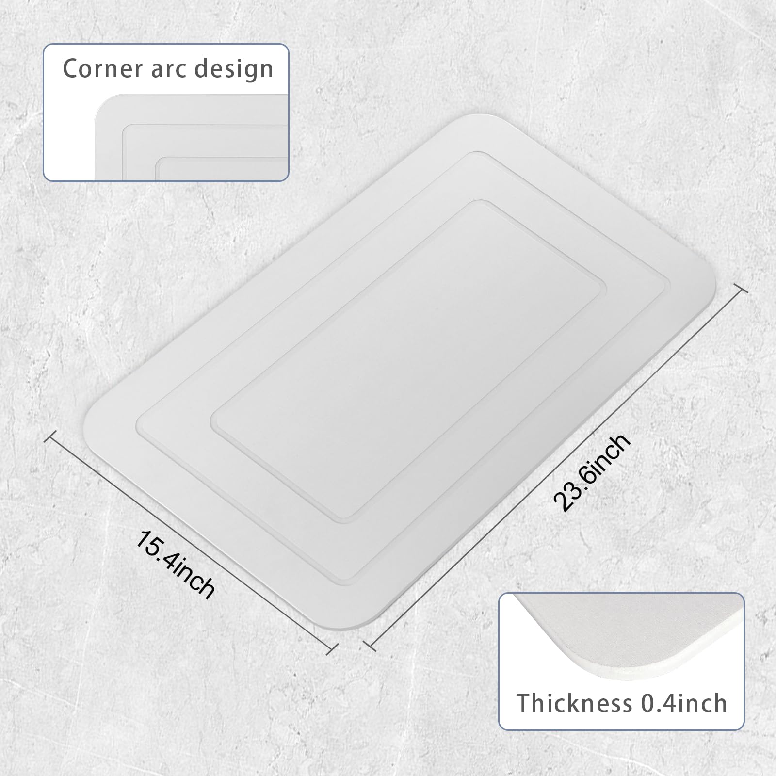 HUMIGA 2-Pack Diatomaceous Earth Stone Bath Mat – Non-Slip White, 24x15