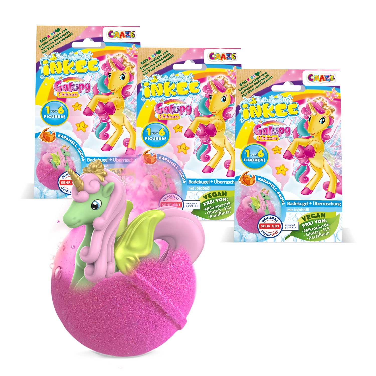 INKEE Galupy Unicorn Bath Bombs for Kids - 3 Pack with Surprise Figures