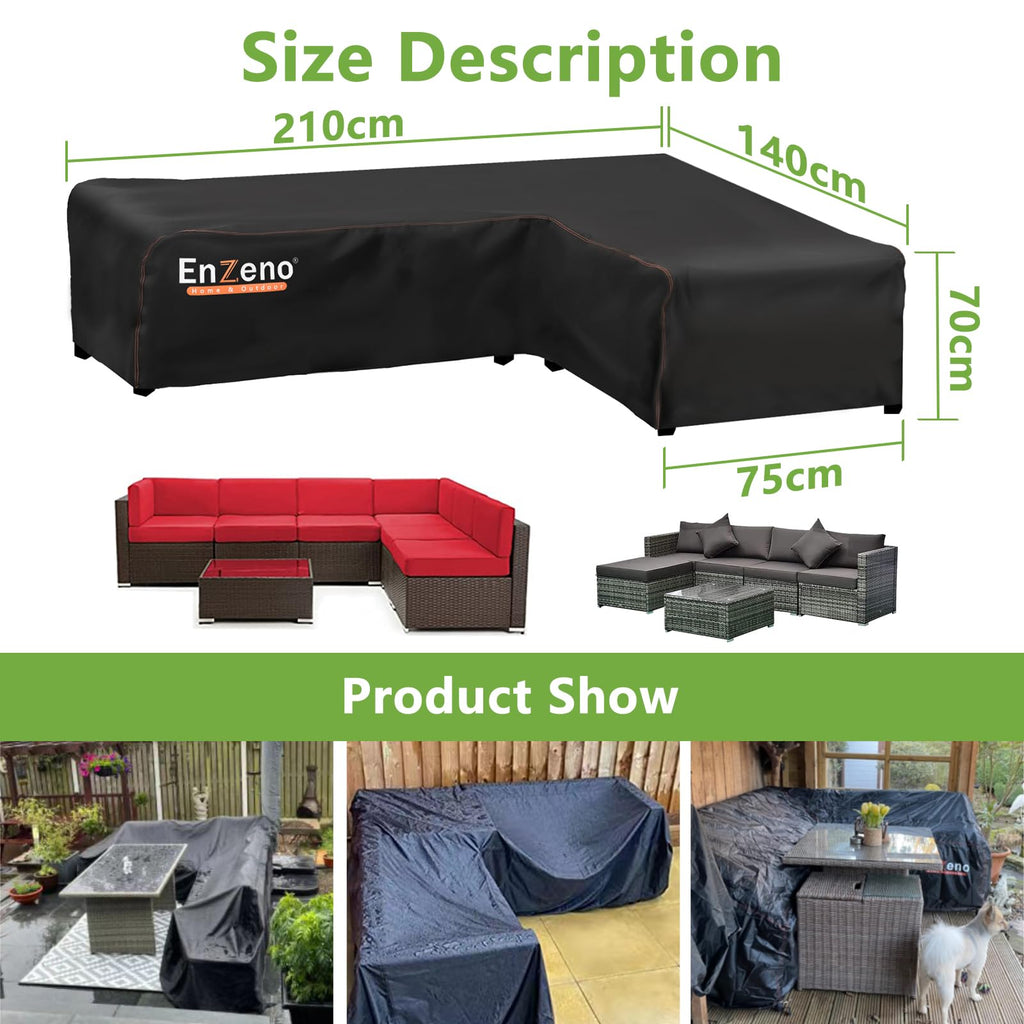 Enzeno L-Shaped Garden Sofa Cover - 420D Waterproof Oxford Fabric (210cm)