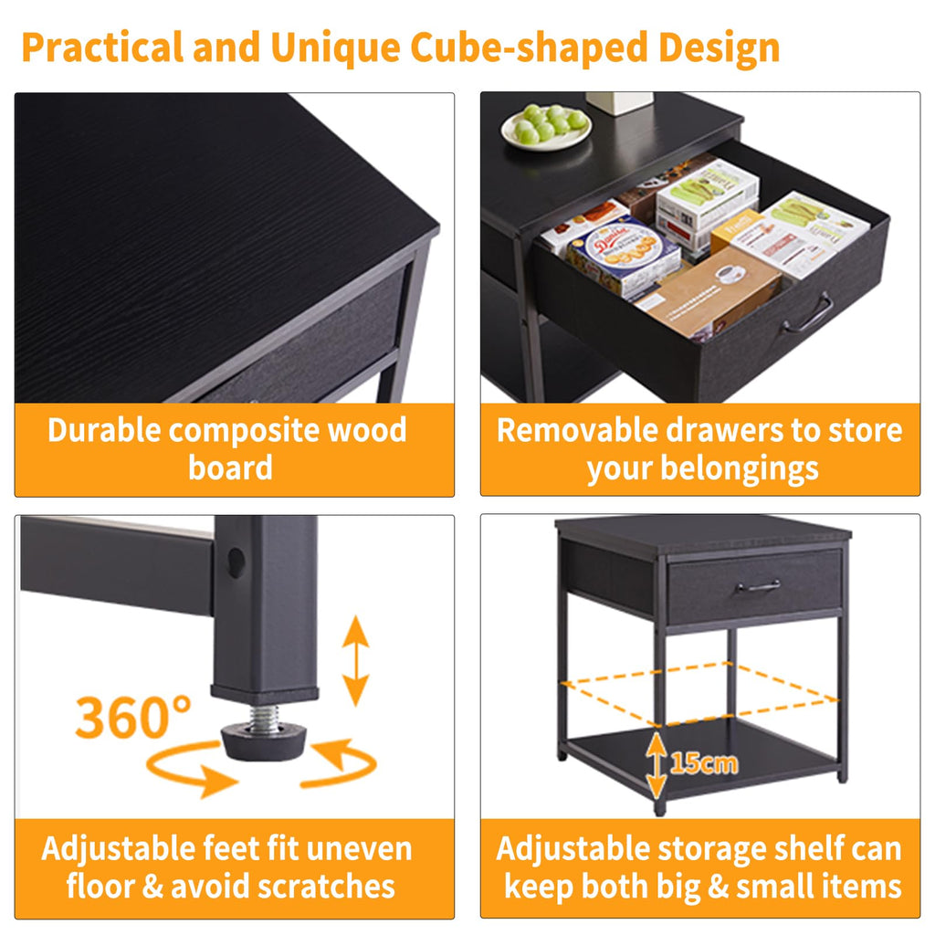 Aibiju Large End Table with Fabric Drawer, Adjustable Storage Shelf 20 inch, Square Tea Table, Dorm Fridge Stand, Large Printer Stand for Office - image 4