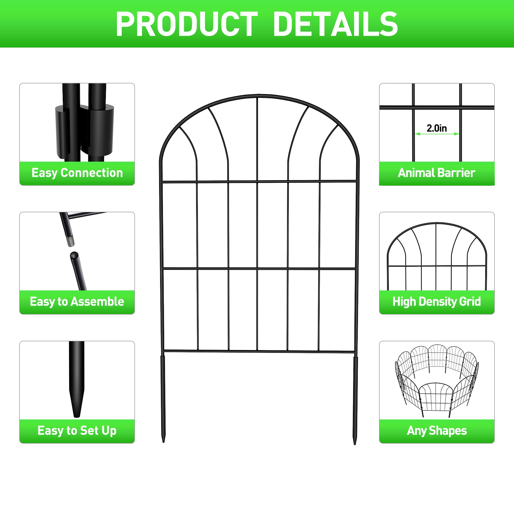 Jolof Store Decorative Garden Fence – 25 Pack Rustproof Metal Animal Barrier