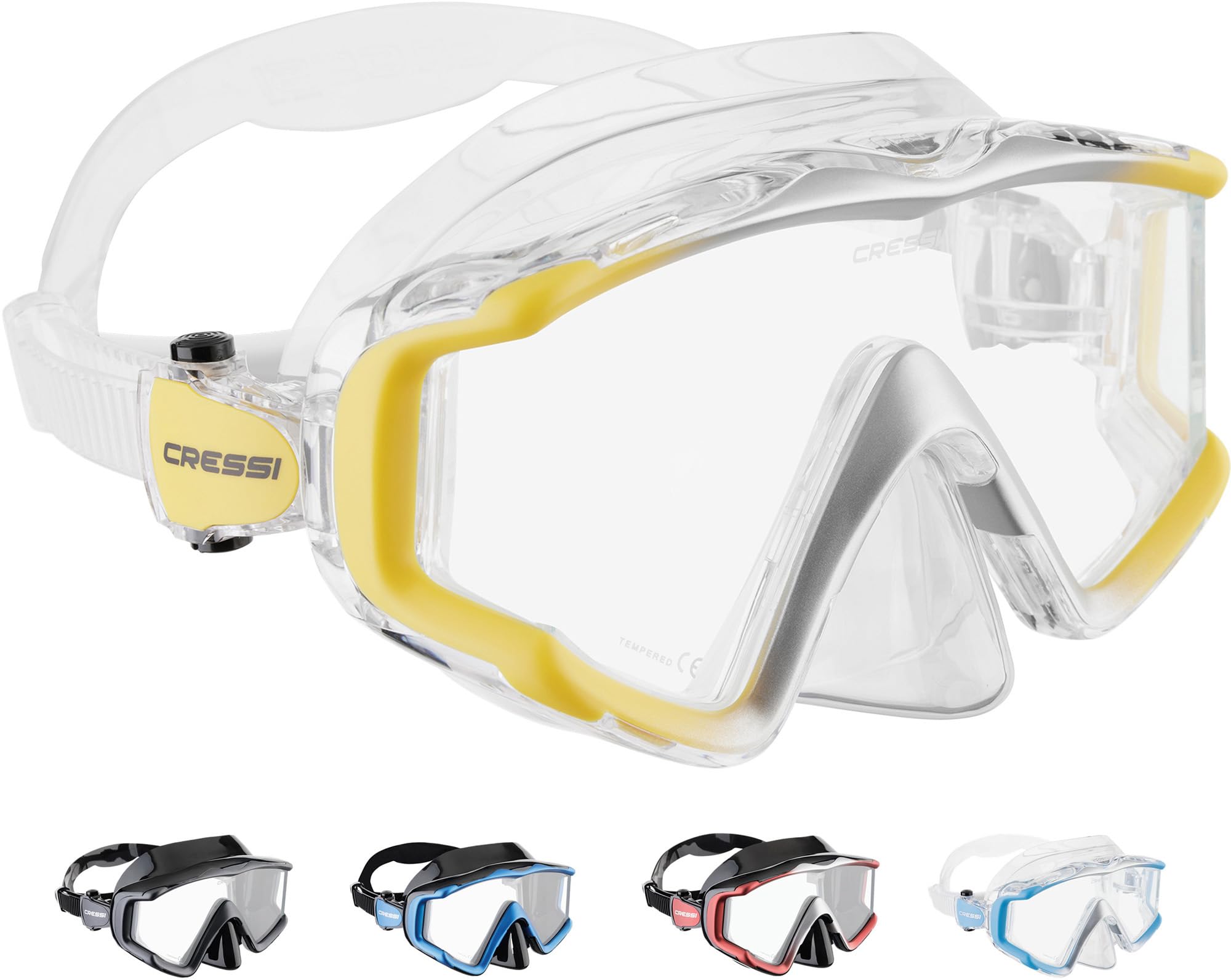 Cressi Liberty Triside Panoramic Scuba Diving Mask – Clear/Yellow Silver
