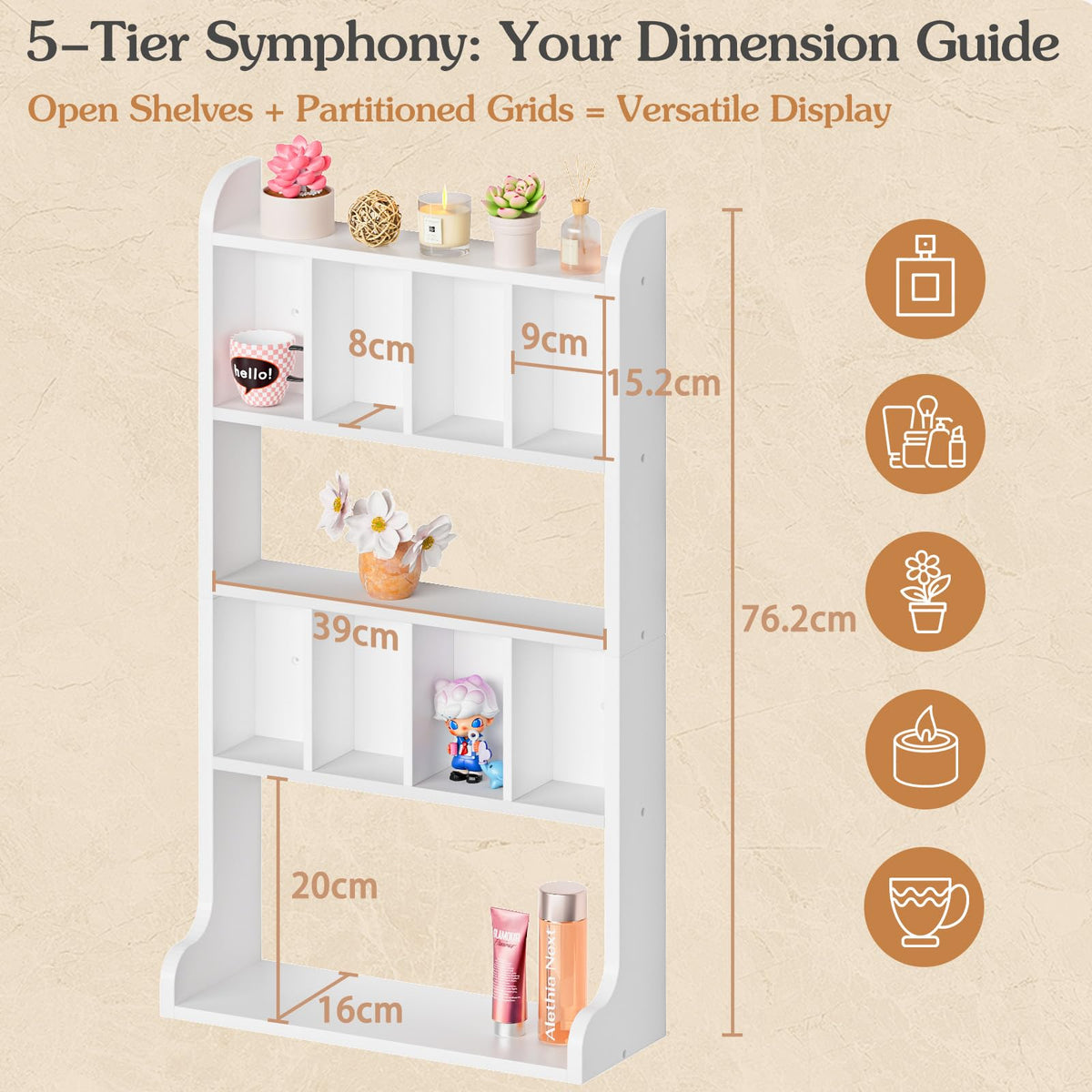 VINCOURNA Perfume Stand Organiser, 5Tier Wooden Fragrance Wall Shelf White - image 3