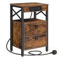 HOOBRO Bedside Table with Charging Station - 2 Drawers, Rustic Brown
