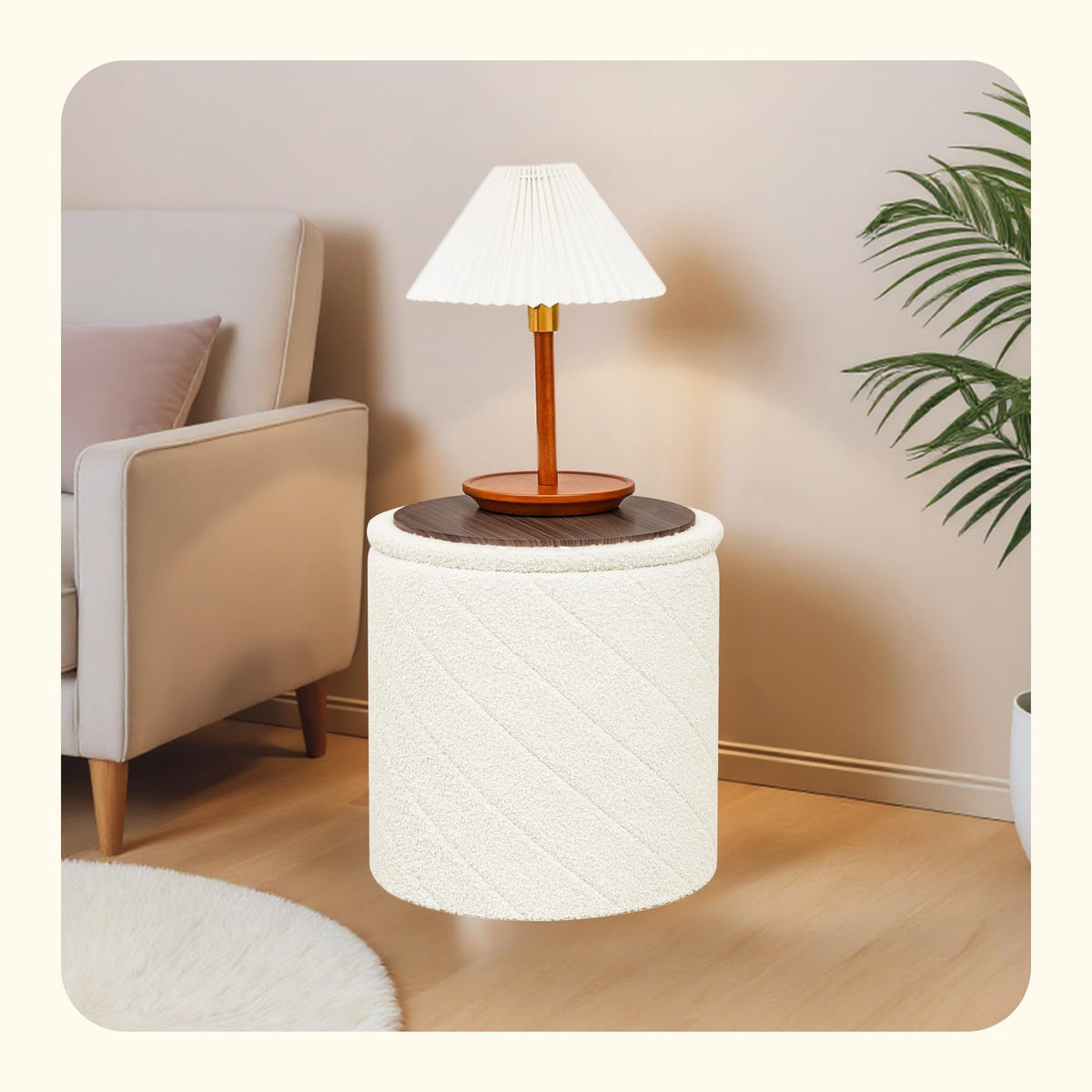 PINPLUS Round Ottoman Storage Box, Folding Stool, White, 43x43x45 cm - image 2