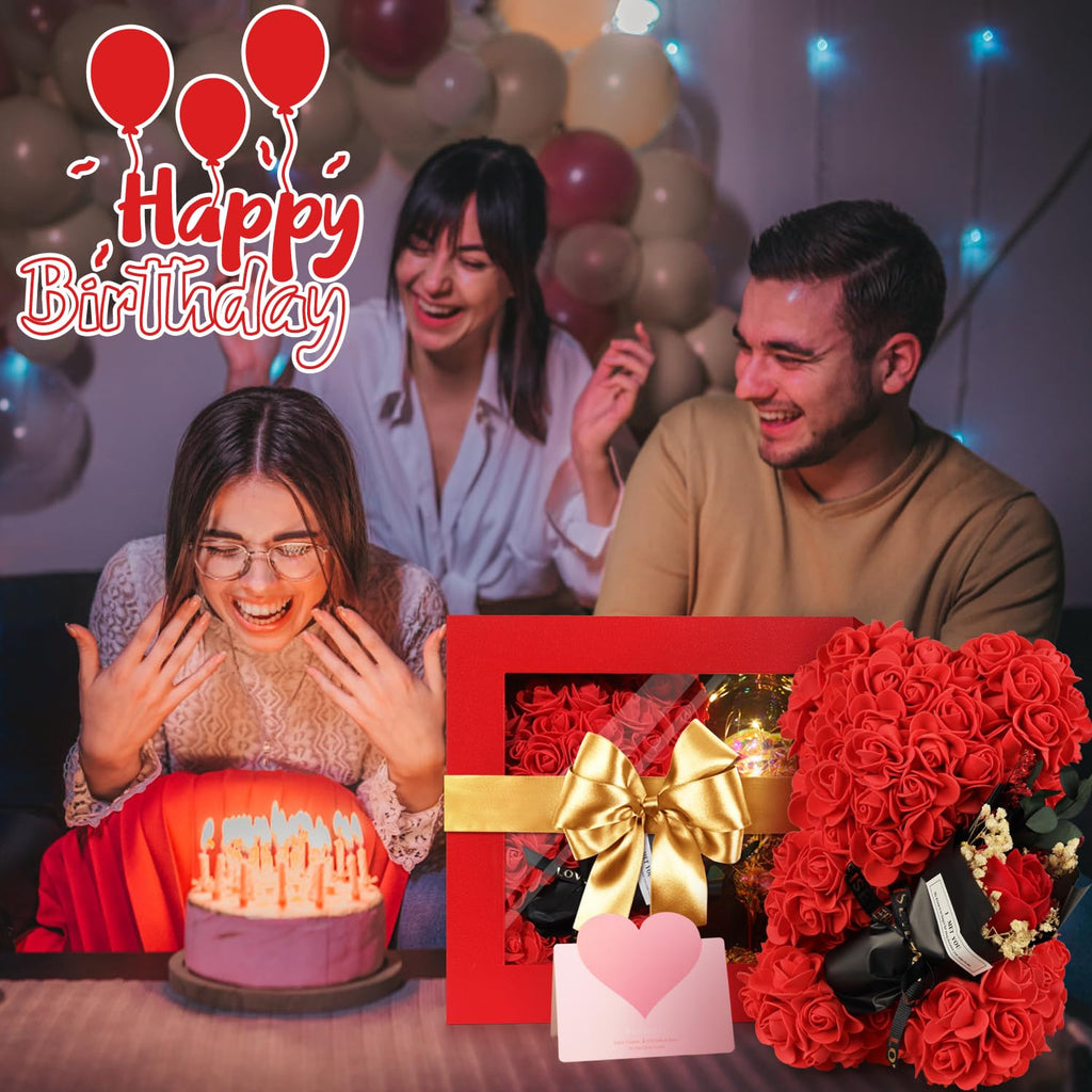 POHOMEGK Rose Teddy Bear & Forever Flower Box - Luxury Artificial Rose Gift