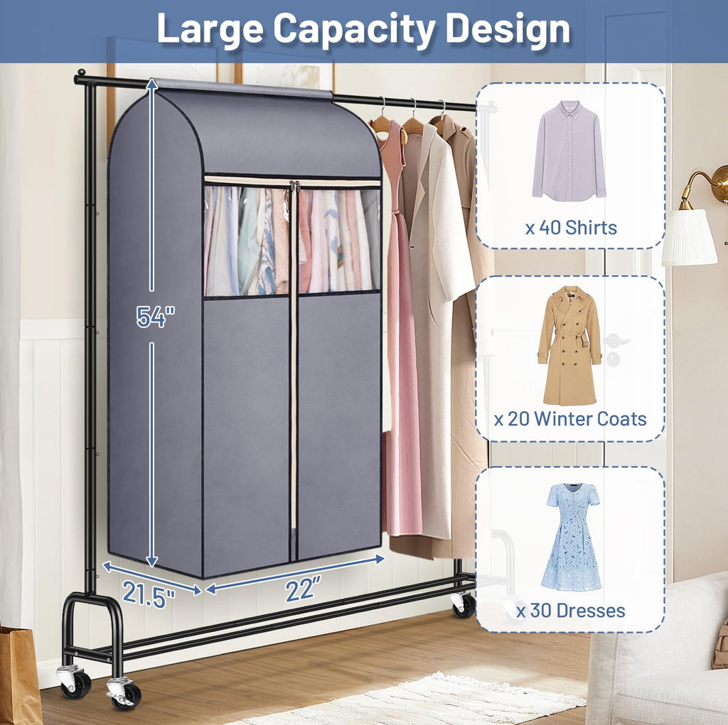 SLEEPING LAMB 2 Pack 54" Hanging Clothes Bags for Storage Long Dresses Fully Sealed for Clothes Jackets Coats Suits with Clear PVC Window - image 5