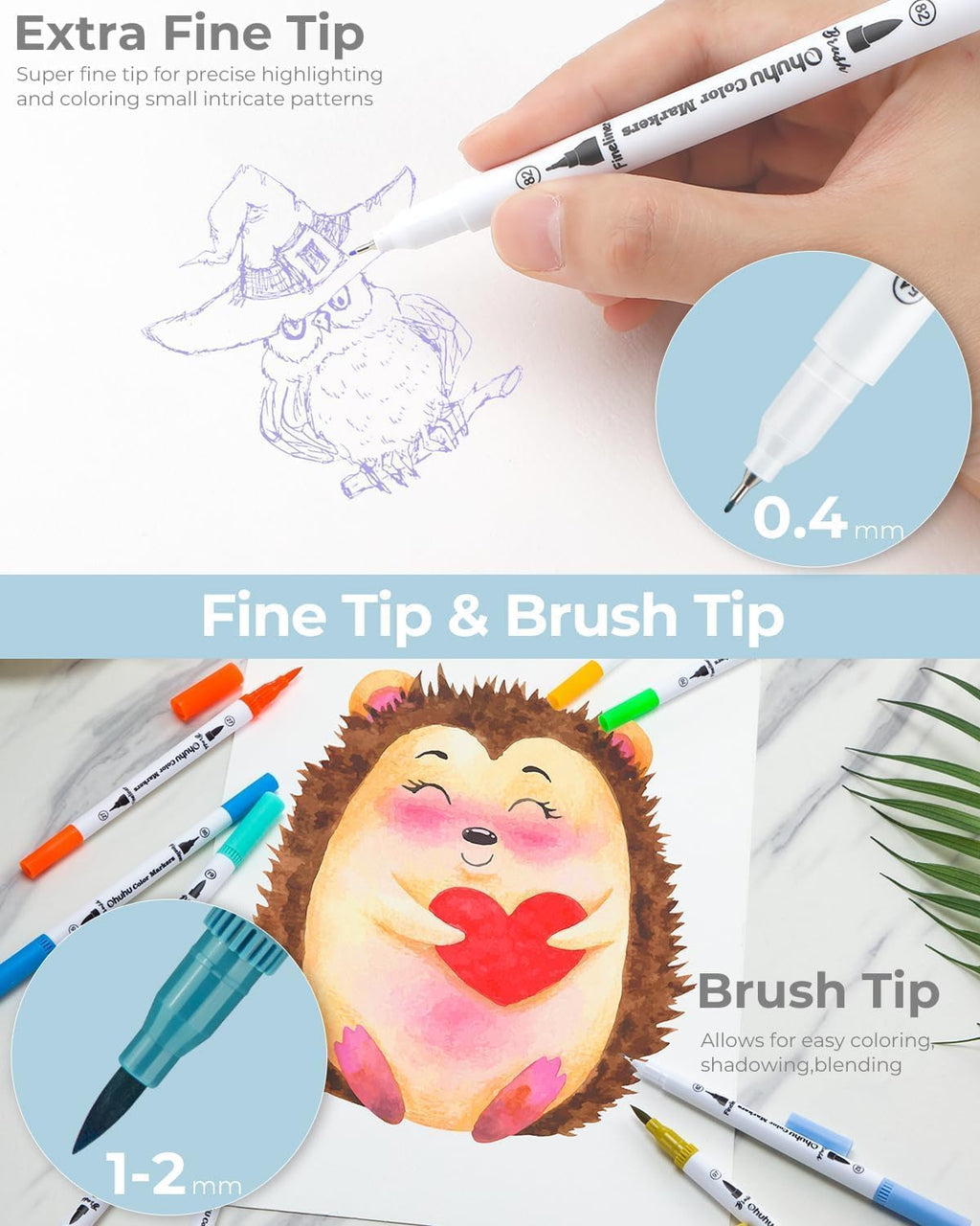 Ohuhu 160 Colours Dual Tip Markers | Fine & Brush Water-Based Art Pens