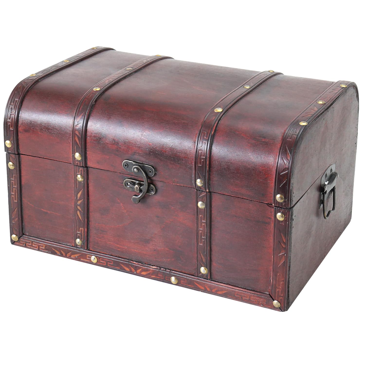 HMF Wooden Treasure Chest – Large Vintage Storage Box – 35x25x20 cm