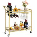 HOOBRO Gold Bar Cart – Mobile Drinks Trolley with Wine & Glass Rack