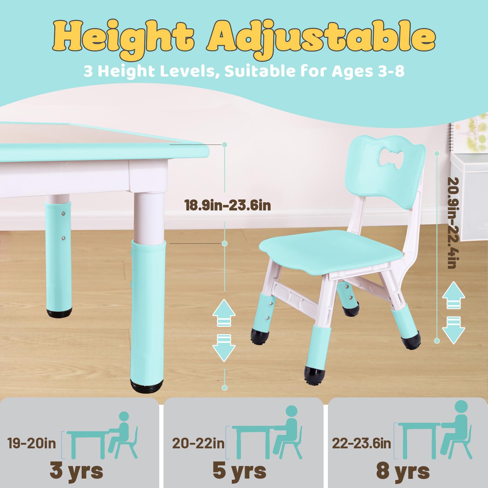 FUNLIO Height Adjustable Kids Table and 2 Chairs Set | Ages 3-8 | Pink