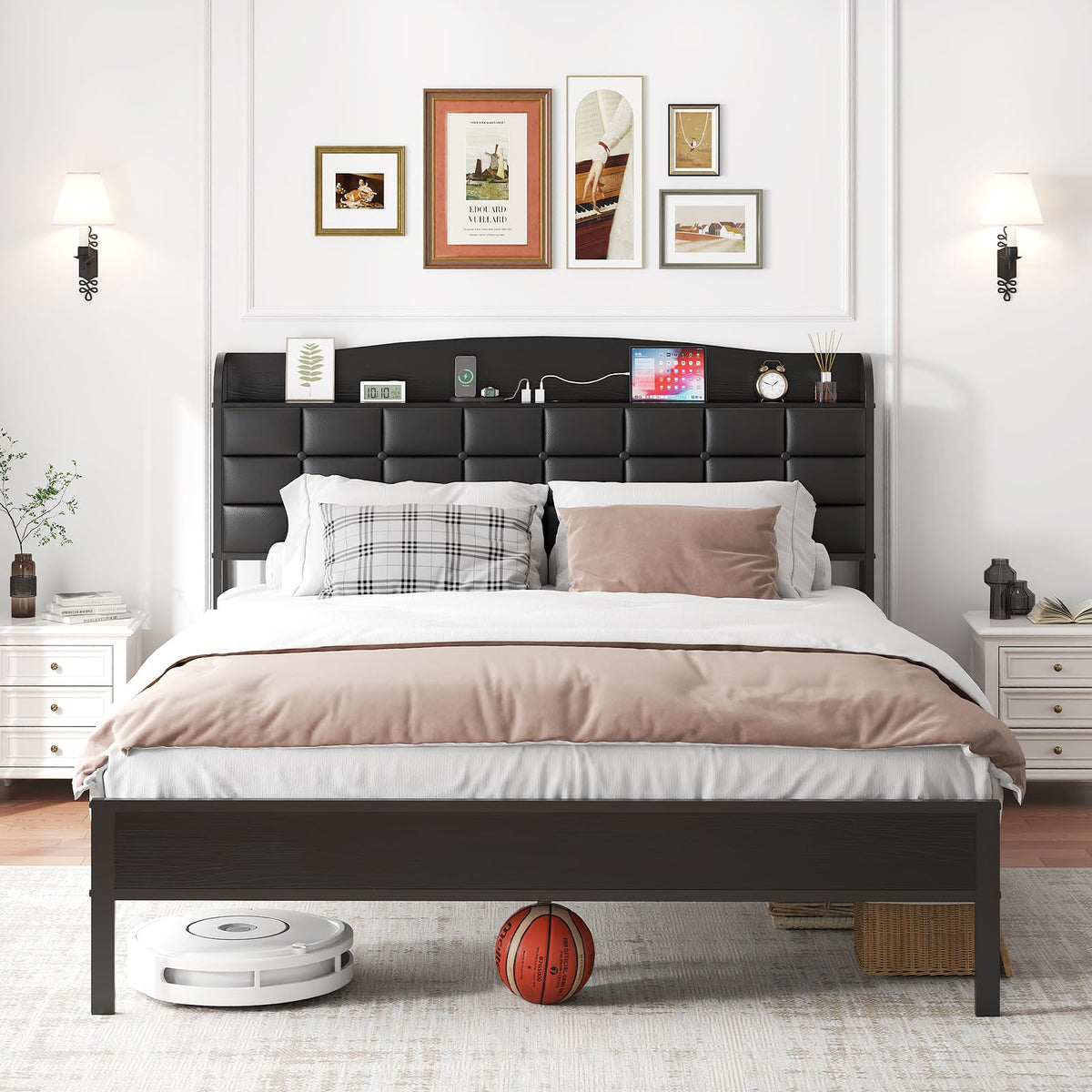WOWTRELAX King Size Bed Frame with Charging Headboard Storage Shelf 150x200 - image 1