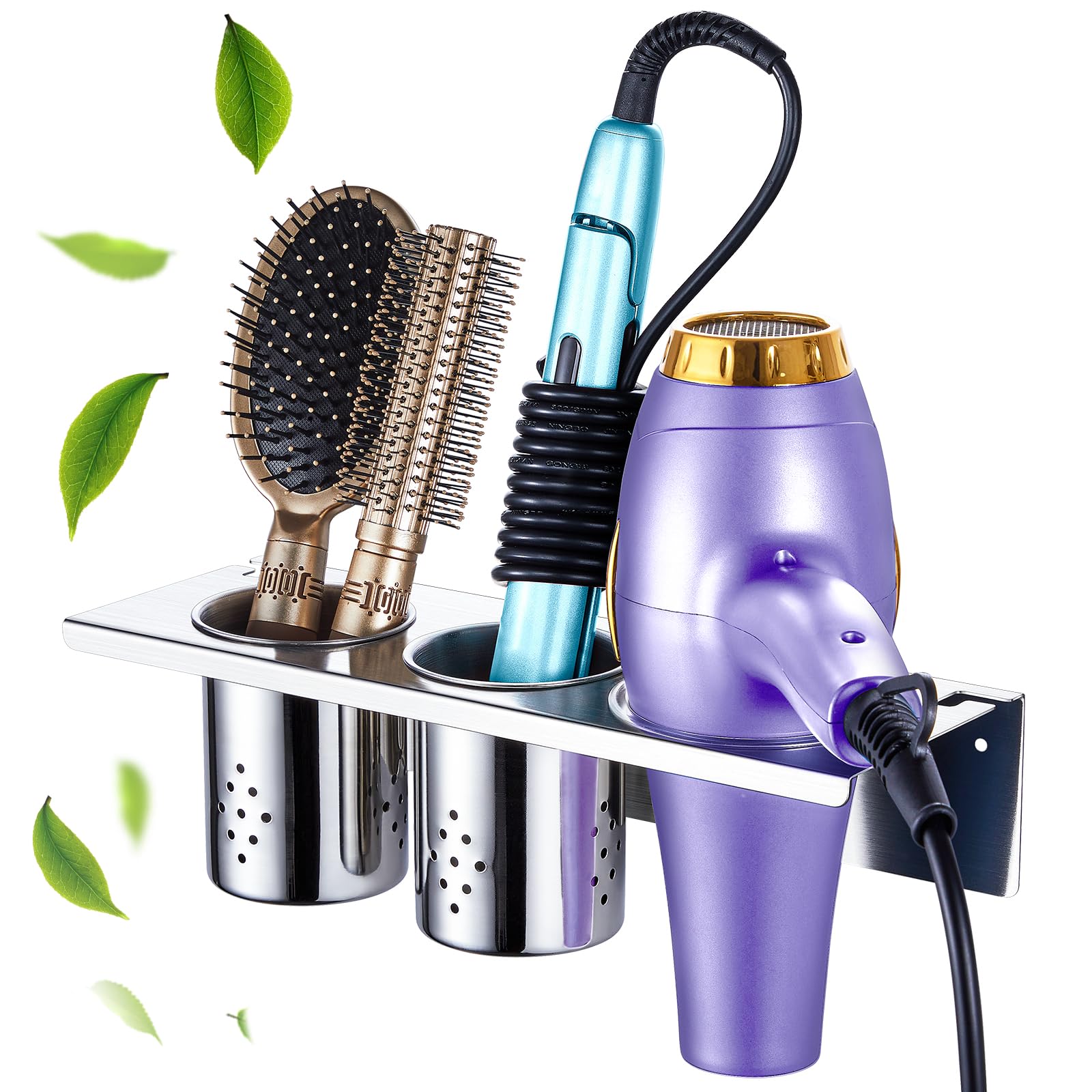 LOXSUN Wall Mounted Hair Dryer Holder | Stainless Steel Hair Tool Organizer