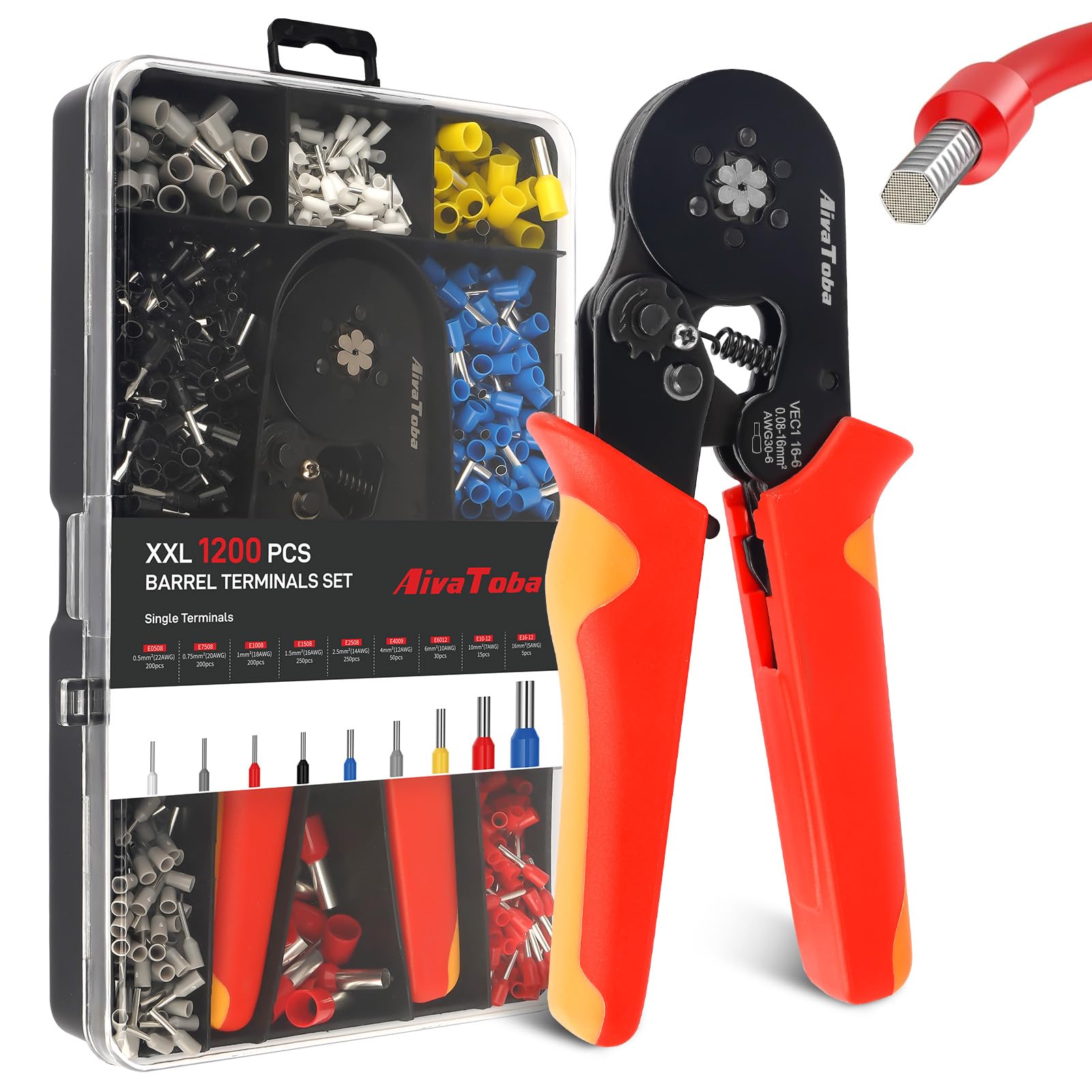 Jolof Store Ferrule Crimping Tool Kit - 6-Side Wire Crimper with 1250pcs