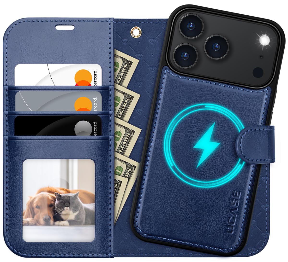 OCASE iPhone 17 Pro Case – Detachable 2-in-1 PU Leather Wallet, Blue