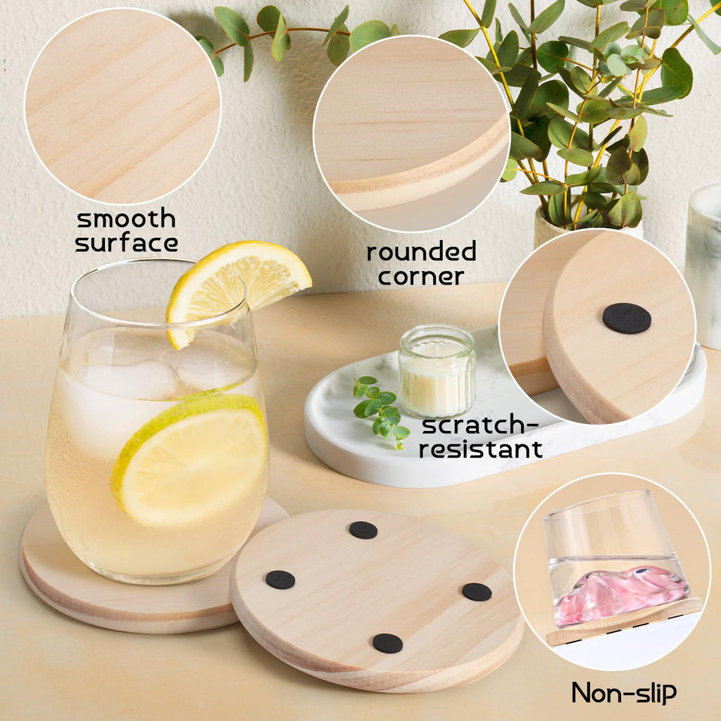 GOH DODD 48-Piece Unfinished Pine Wood Coasters for Laser Engraving, 4 Inch