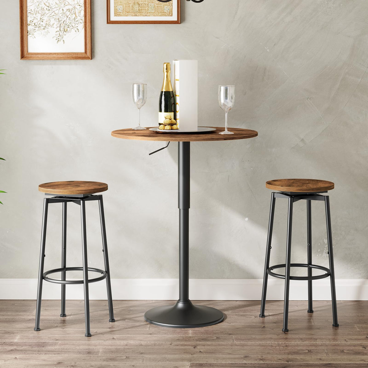 HOOBRO 360 Swivel Bar Stools Set of 2, Round Kitchen Breakfast Stools, Bar Chairs with Footrest, for Kitchen Islands, Cafe, Counter - image 2
