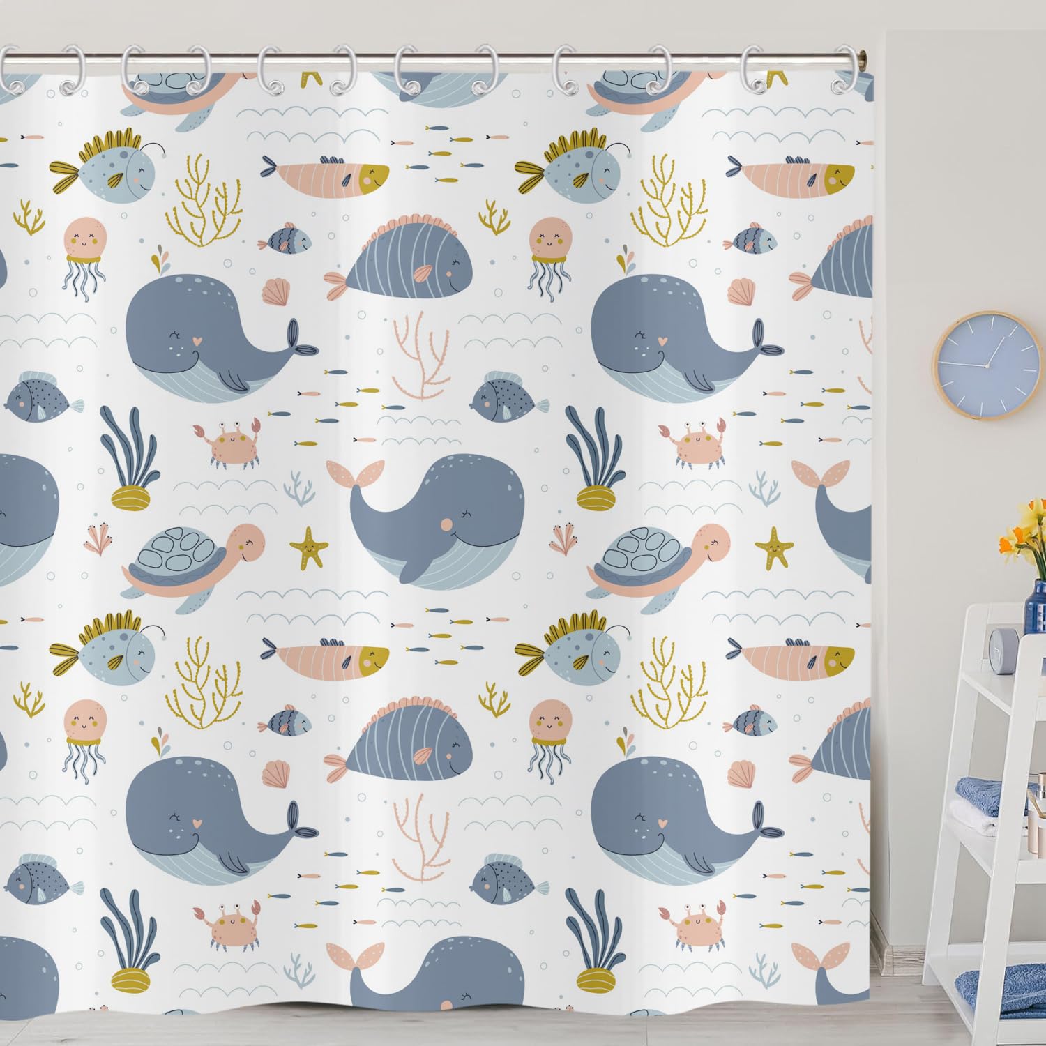 Kids Shower Curtain | Cartoon Underwater World | 180x200 cm