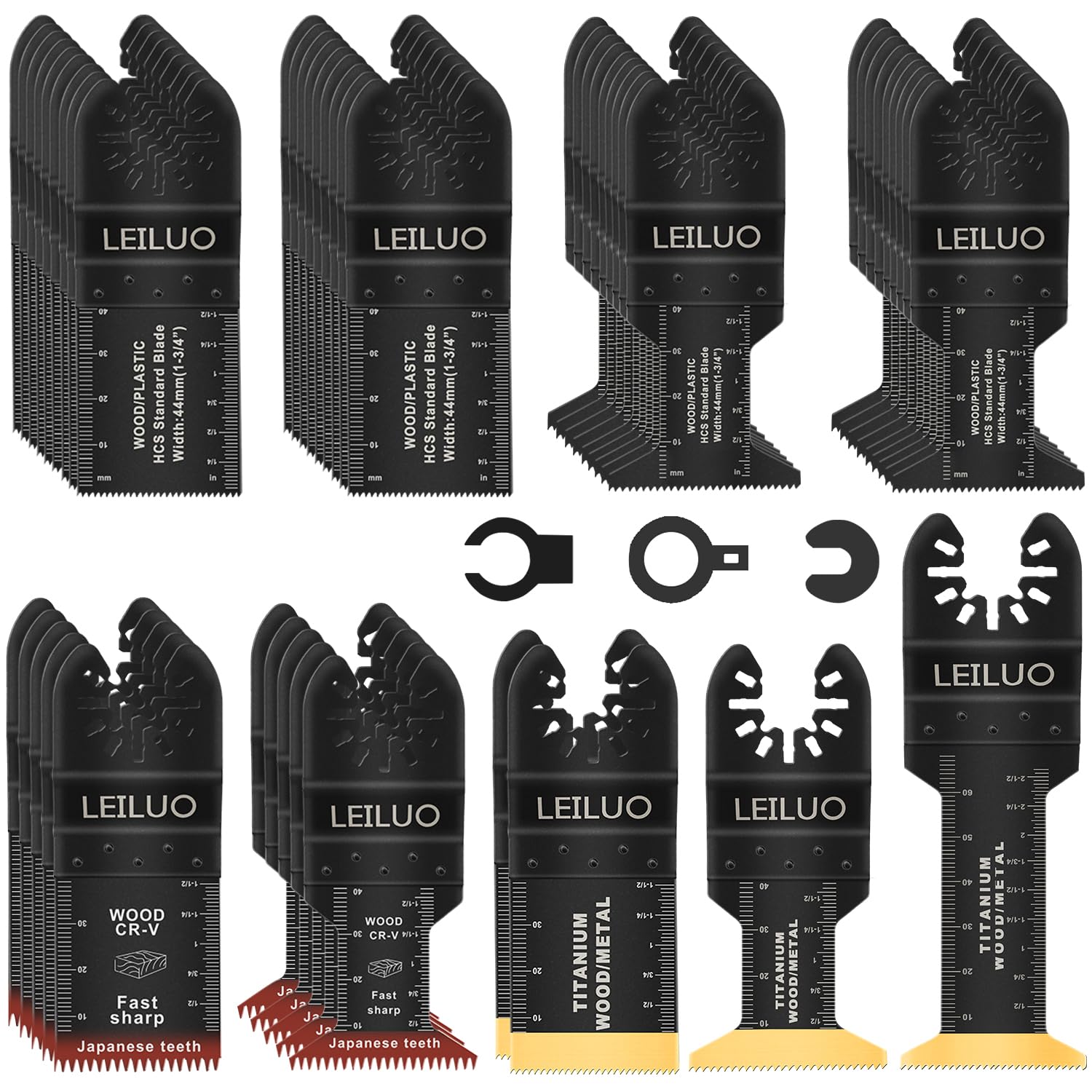 LEILUO 50 Pcs Titanium Oscillating Multitool Blades for Wood and Metal