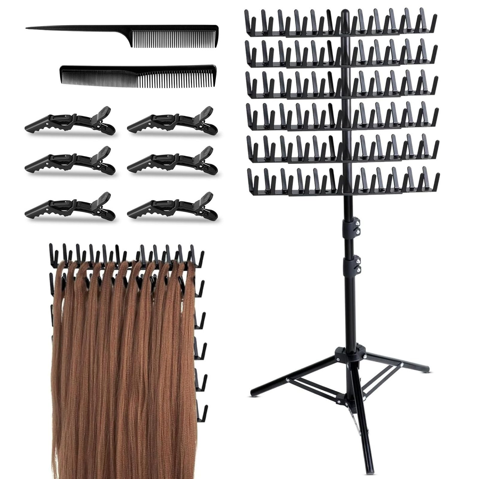 Caossuixin Braiding Hair Rack | 144 Pegs Height Adjustable Extension Holder