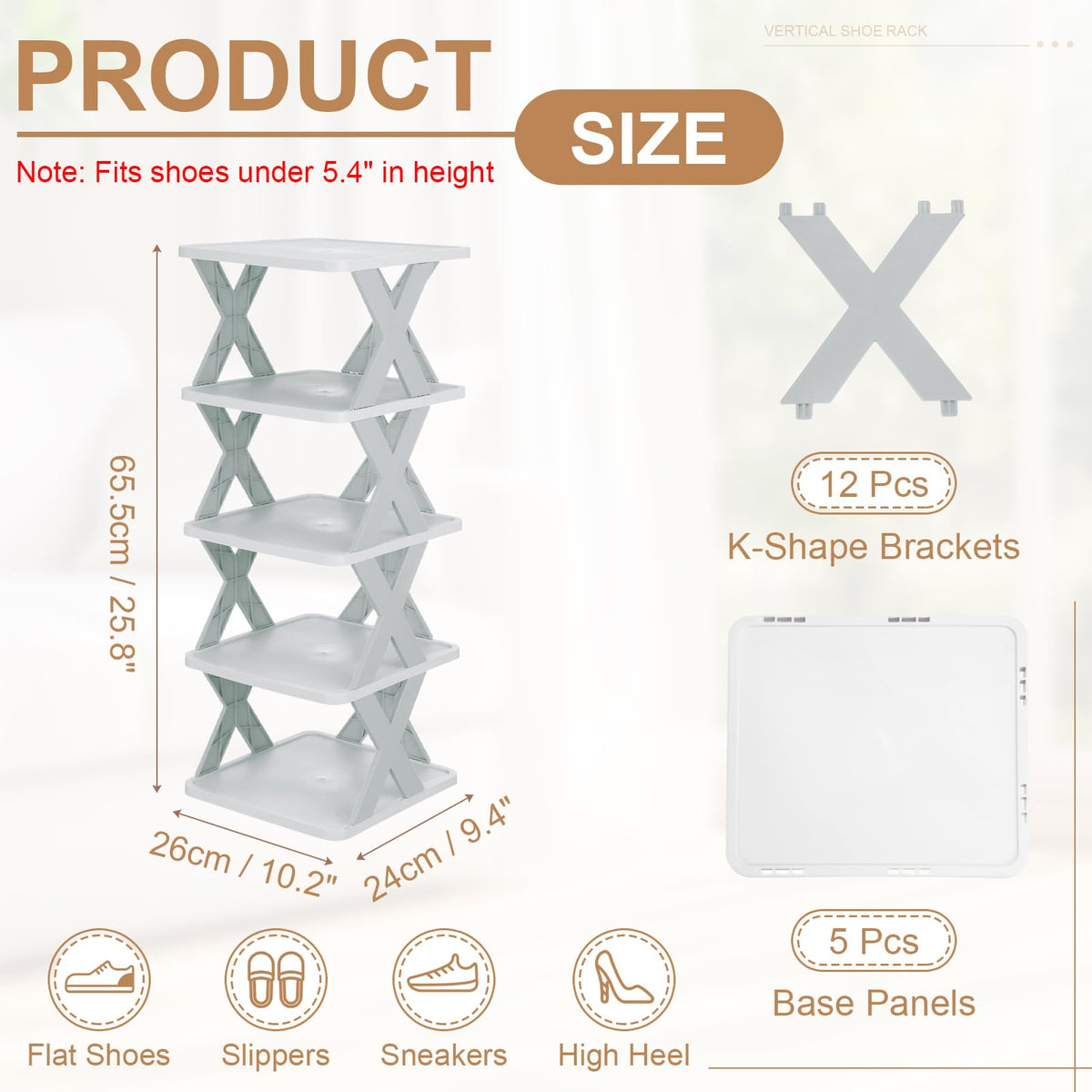 sourcing map 5-Tier Plastic Shoe Rack, Vertical Shoe Rack Stackable Storage Organizer Folding Space-Saving Narrow Slot Shelf for Closet Livingroom - image 2