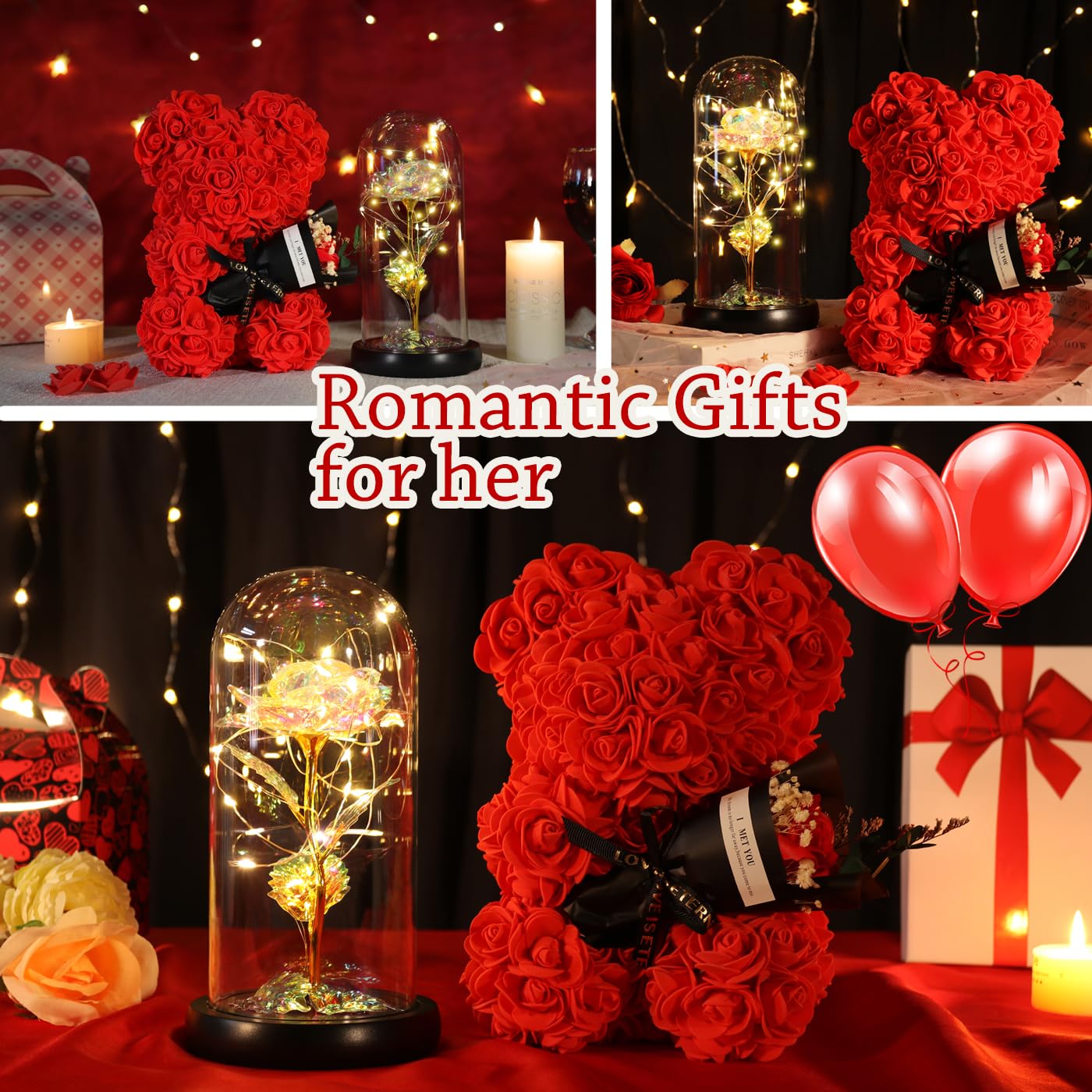 POHOMEGK Rose Teddy Bear & Forever Flower Box - Luxury Artificial Rose Gift