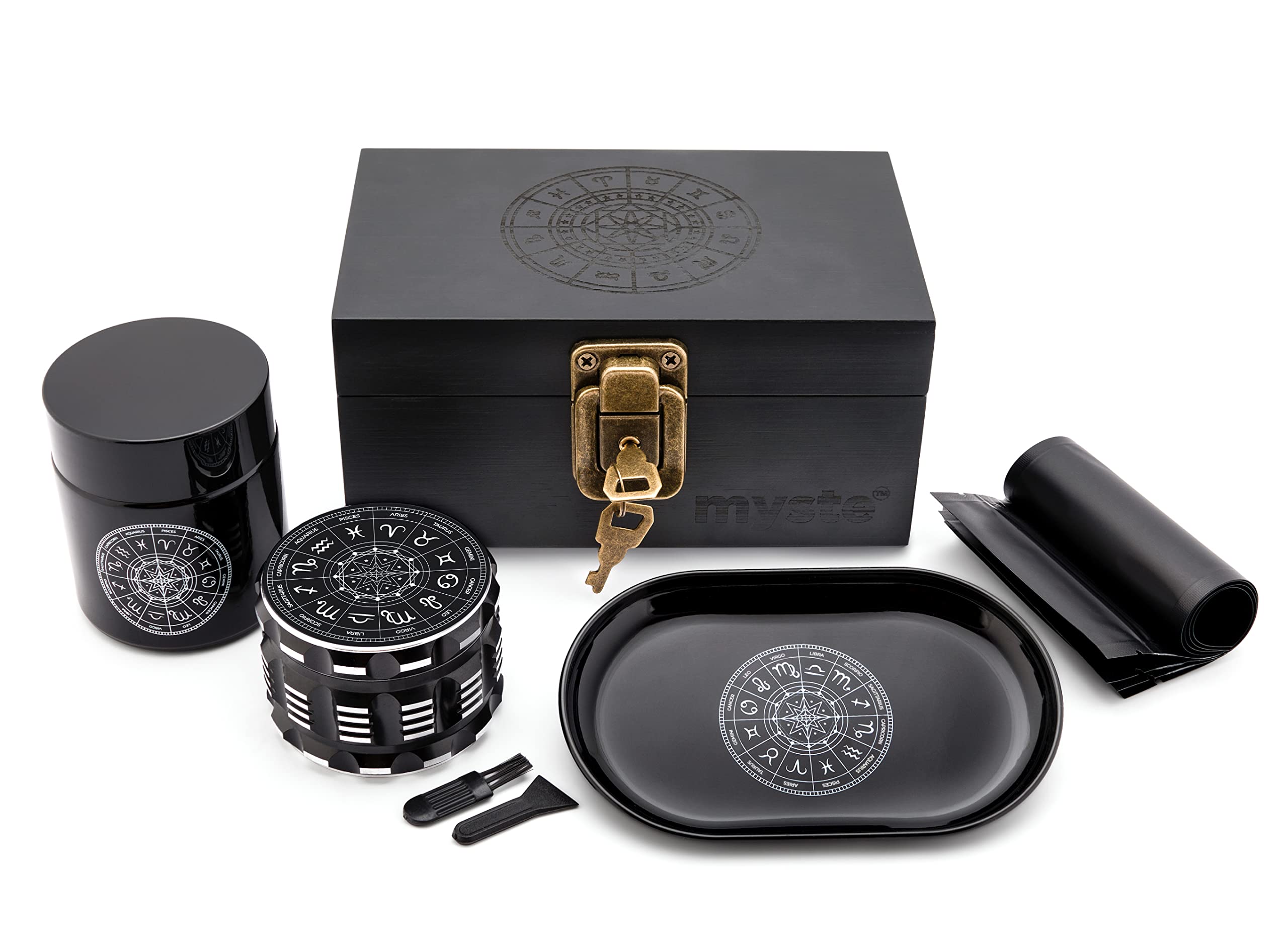 MYSTE Zodiac Stash Box Set | Smell-Proof Lockable Case with Grinder