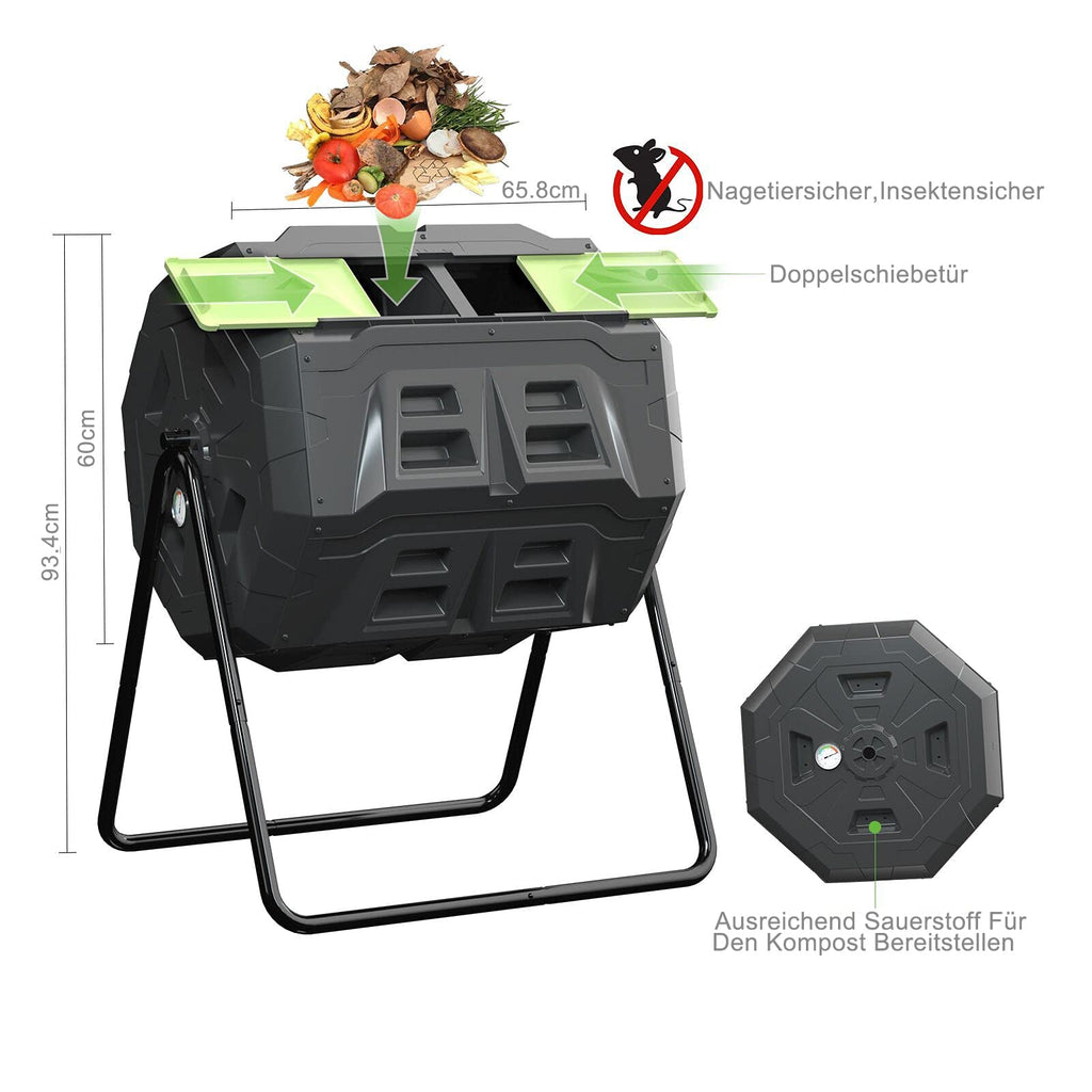 Jolof Store 160L Dual Chamber Tumbling Composter with Thermometer