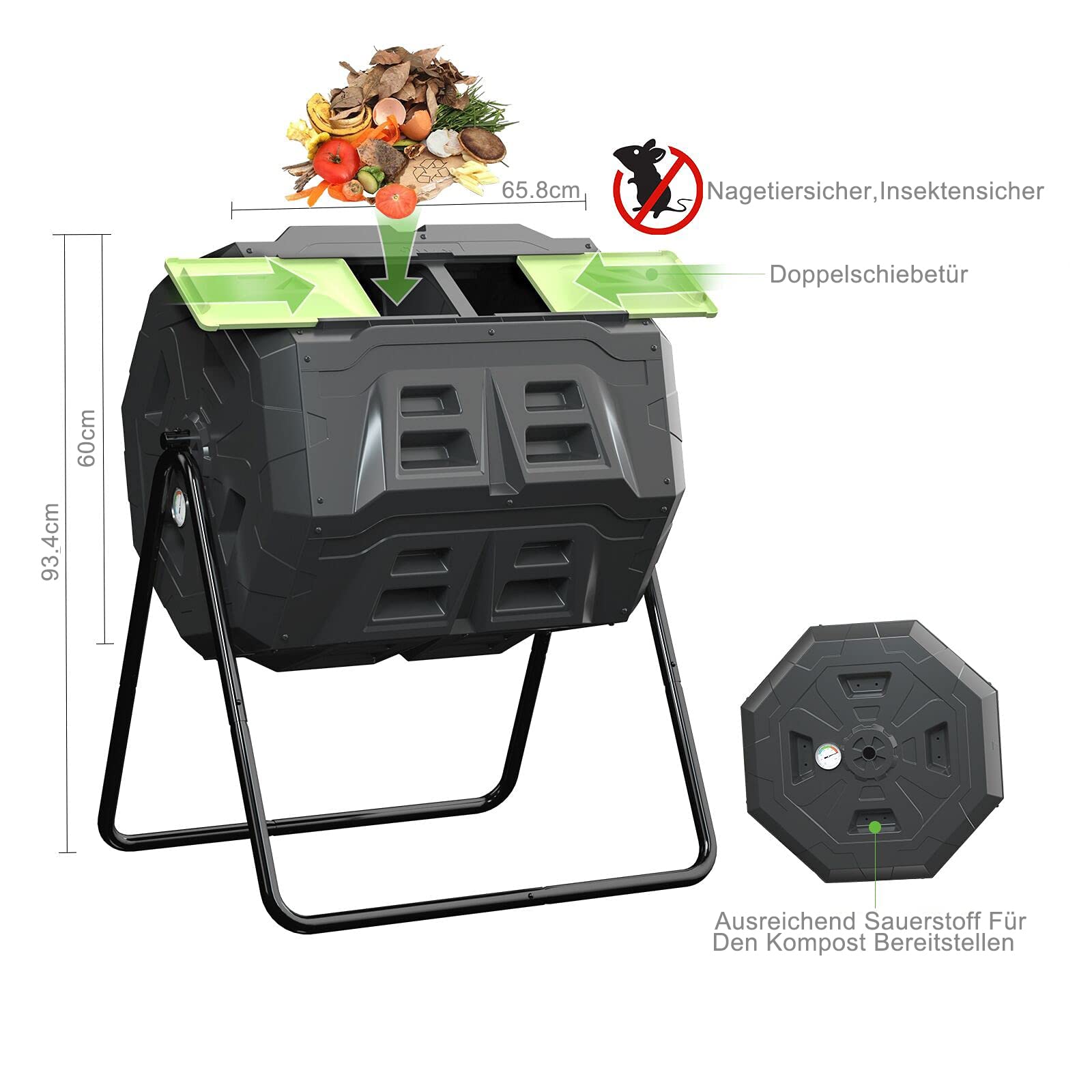 Jolof Store 160L Dual Chamber Tumbling Composter with Thermometer