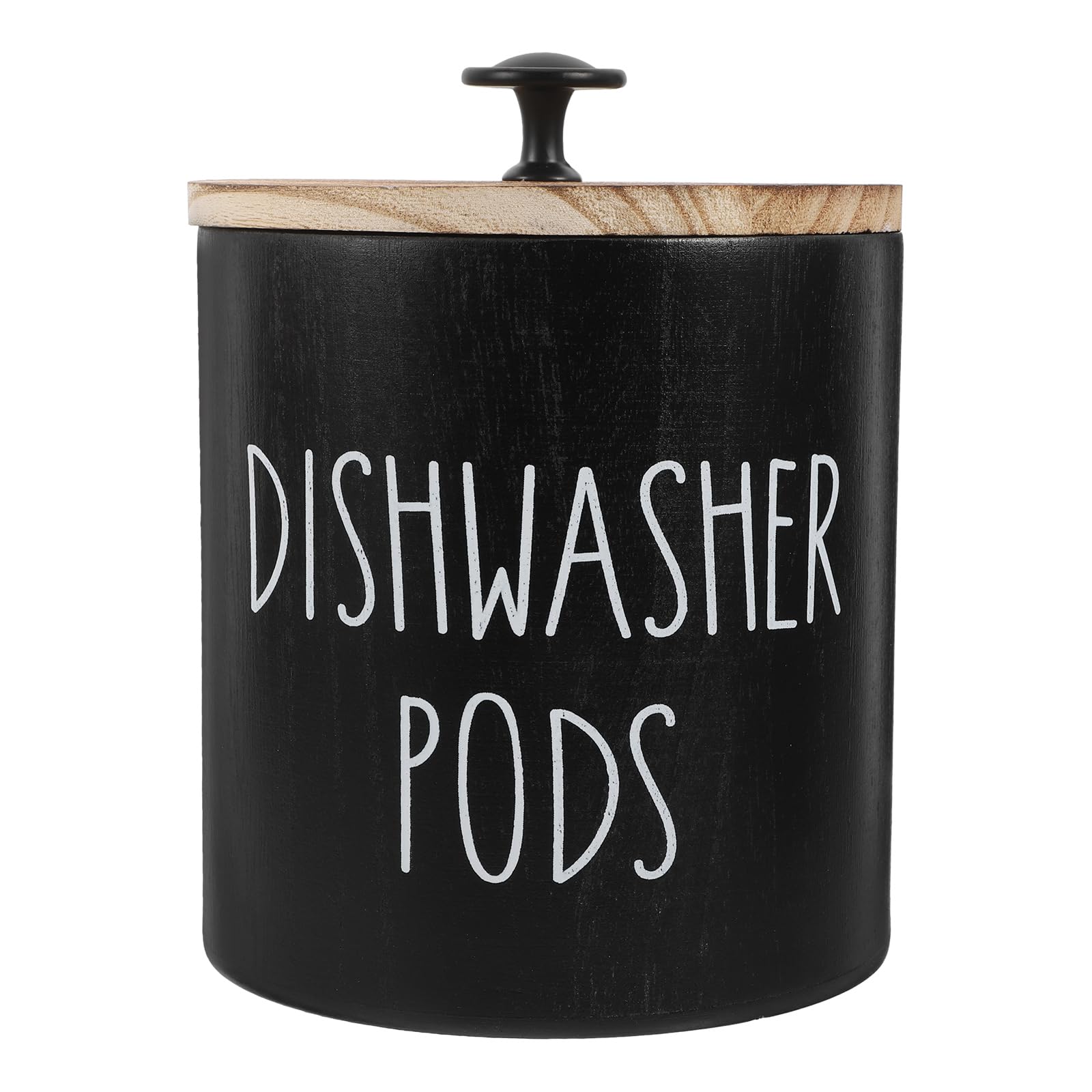 Alipis Round Wooden Dishwasher Pods Container with Lid – Black Storage Bin