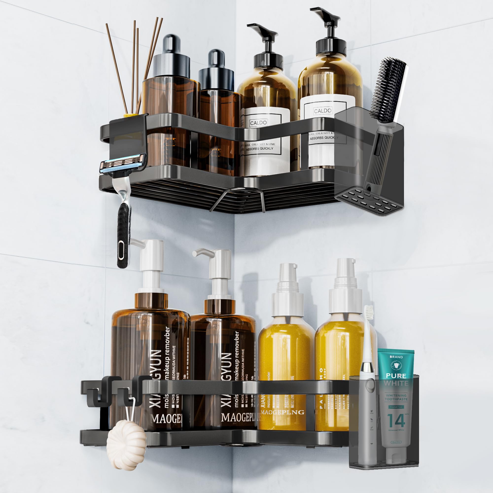 Gerlion Shower Caddy – 5-Piece Adhesive Stainless Steel Bathroom Organizer