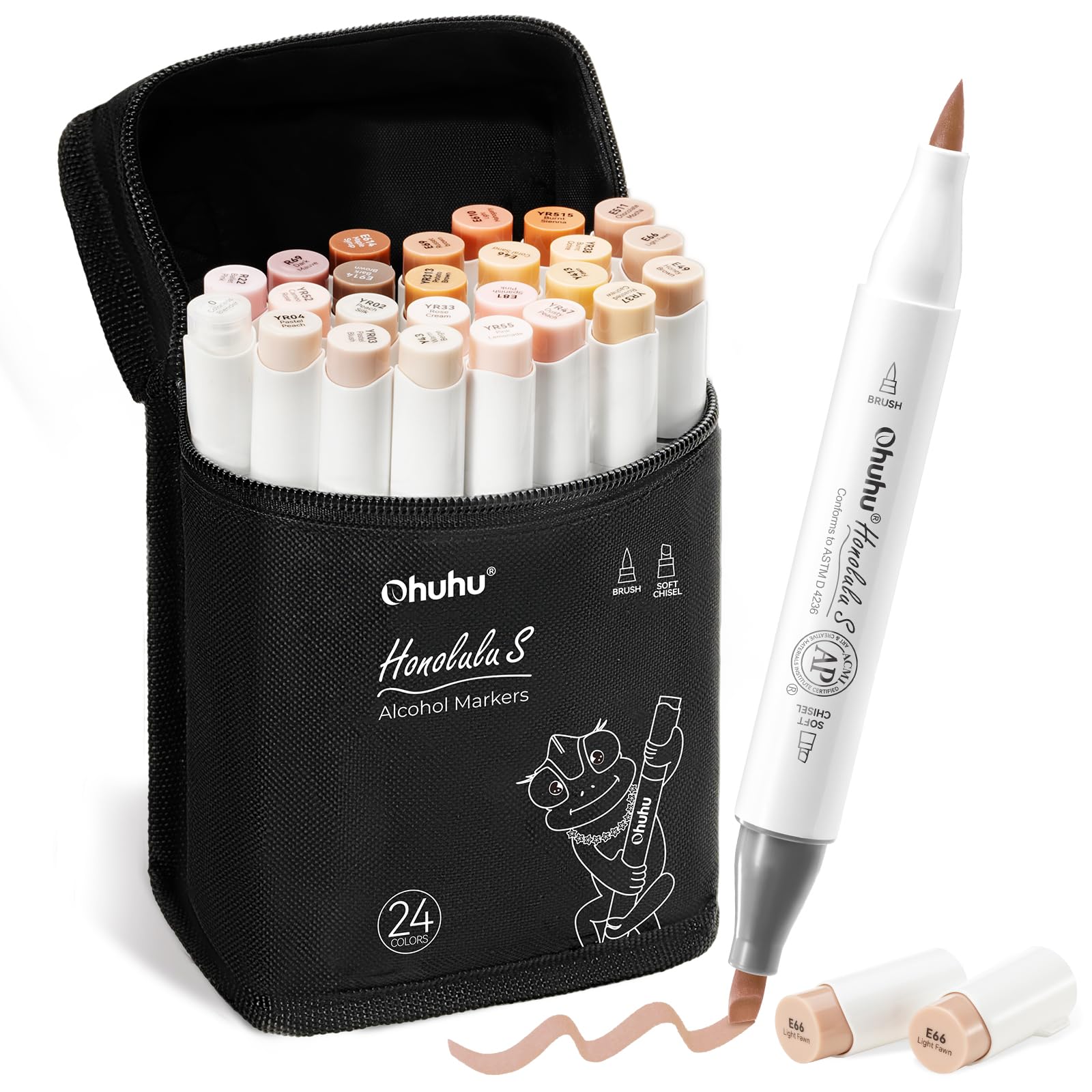 Ohuhu 24+1 Skin Tone Alcohol Markers – Brush & Soft Chisel Dual Tip