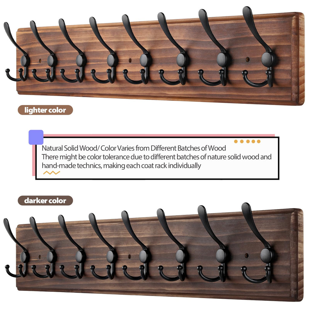 PHINGEER Wall Mounted Coat Rack – 8 Triple Hooks Heavy Duty Pine Wood