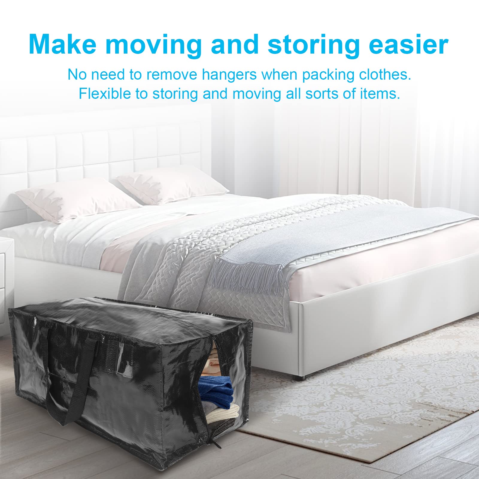 ZIZINET Extra Large Moving Bags – 90L Heavy Duty Storage Totes, 6 Pack