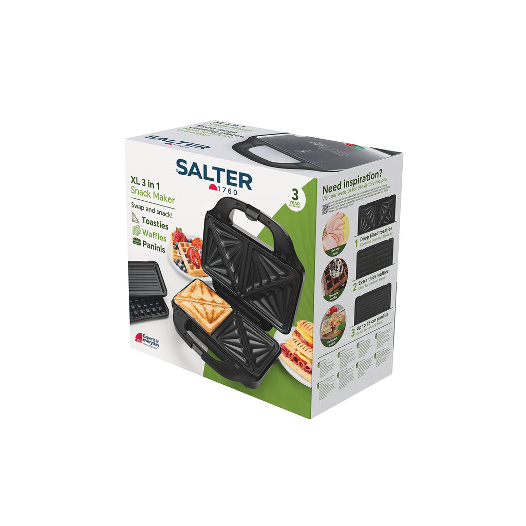 Salter EK2143 3-in-1 Snack Maker – Deep Fill Sandwich & Waffle Maker