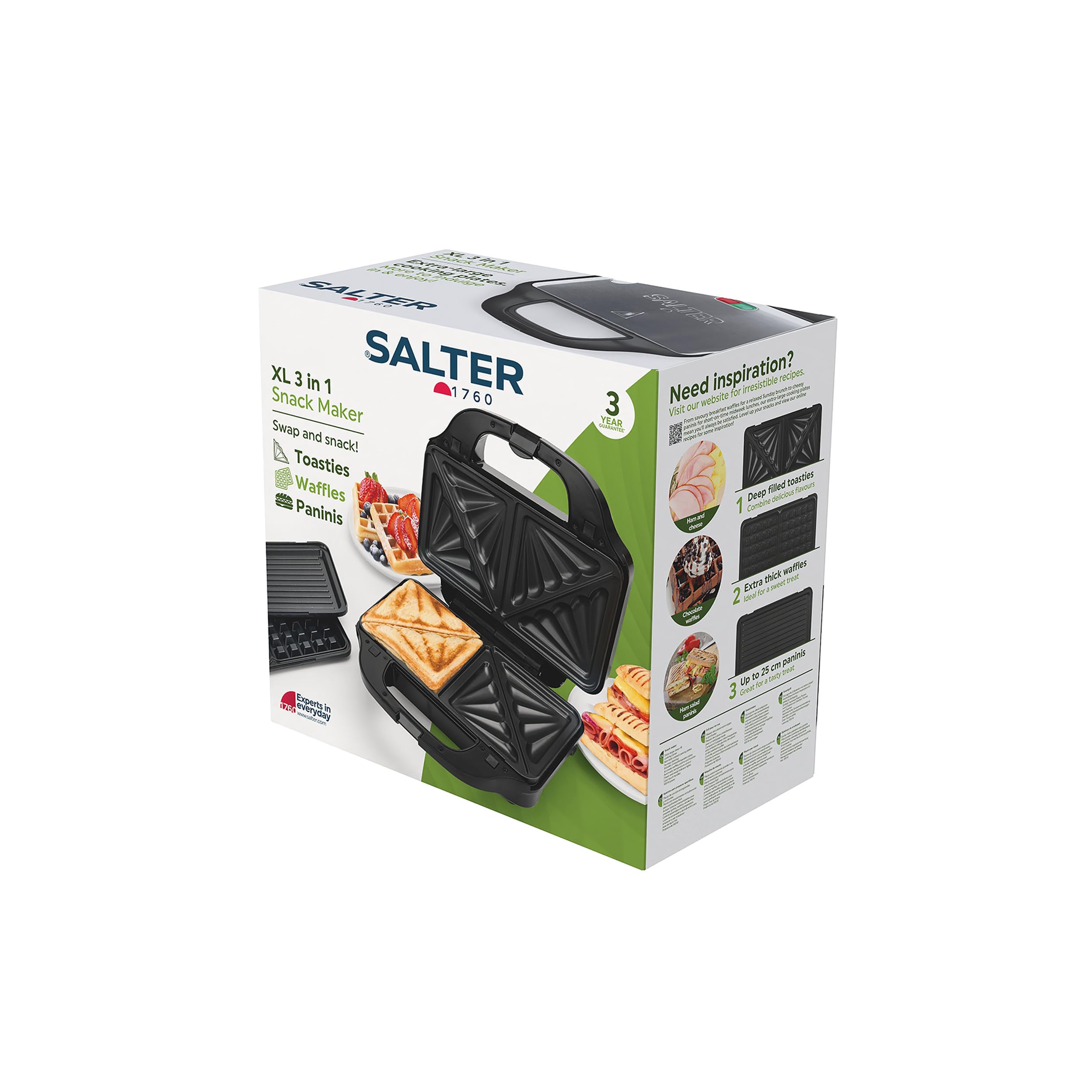Salter EK2143 3-in-1 Snack Maker – Deep Fill Sandwich & Waffle Maker