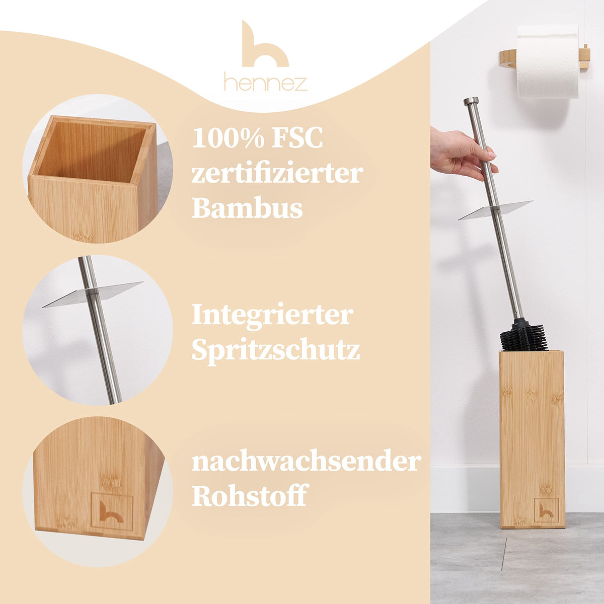 HENNEZ Silicone Toilet Brush with Bamboo Brush Holder - image 3