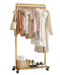 Sakugi Heavy-Duty Metal Clothes Rail – Rolling Garment Rack with Shelf