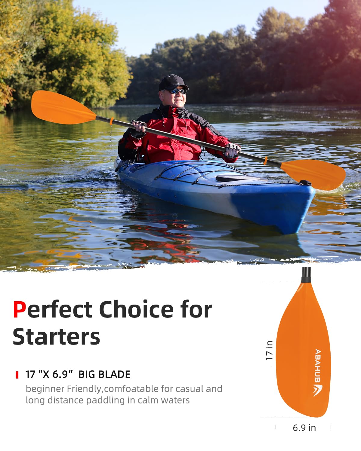Abahub Adjustable Kayak Paddle | 210-230cm Aluminum Floating Oar – Orange