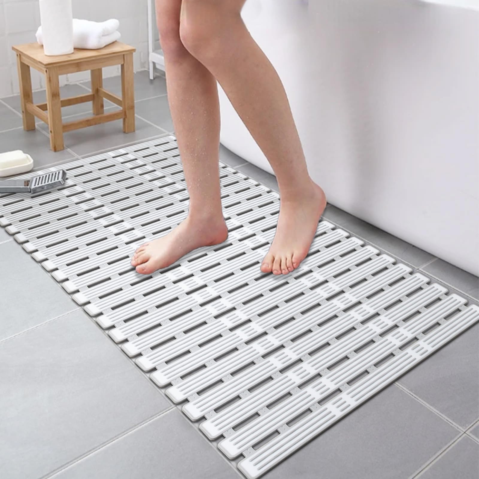 ZOKBOM Non Slip Bath Mat – 90x40cm Anti Mould Rubber Shower Mat, White