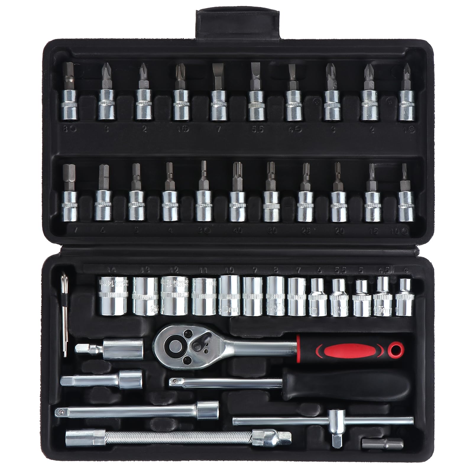 WiMas 46-Piece 1/4 Inch Metric Socket Wrench Set | Chrome Vanadium Steel