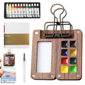 Xumann Wooden Pocket Watercolor Palette – 8 Grid Travel Set with 12 Colors