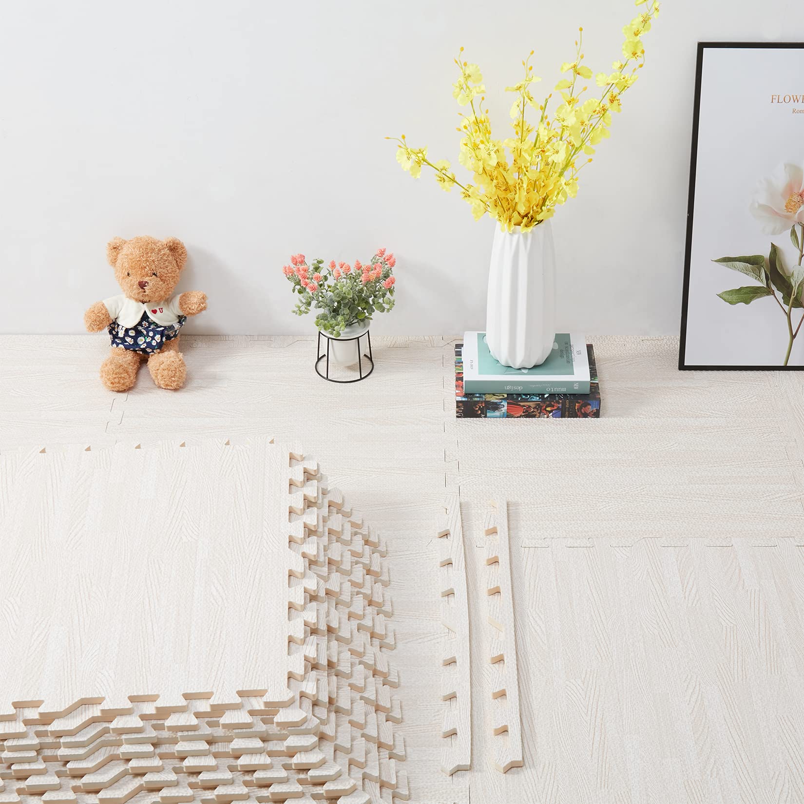 LUVODI Wood Grain Interlocking Foam Floor Tiles | 12Pcs Gym Mats