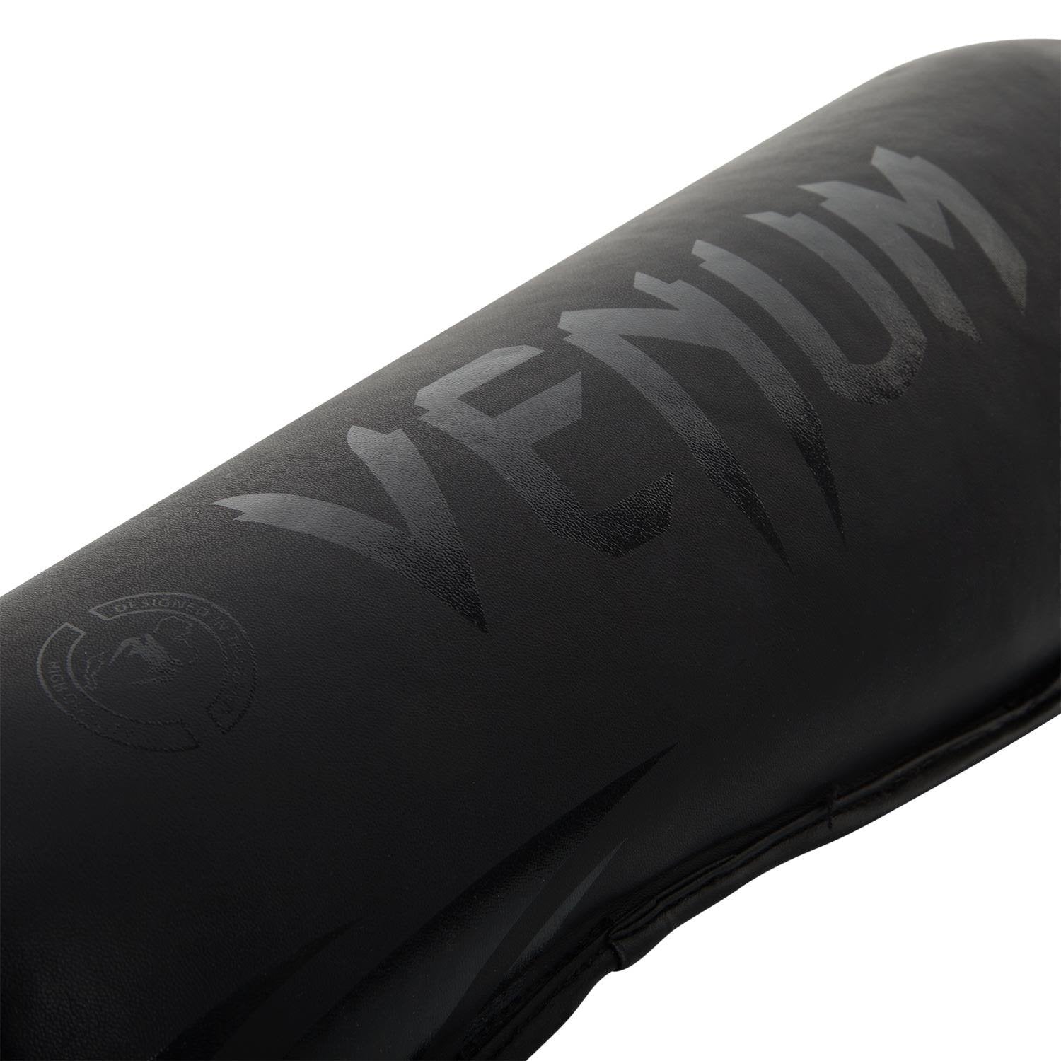 Venum Challenger Shin Guards – Skintex Leather Muay Thai Gear – Matte Black