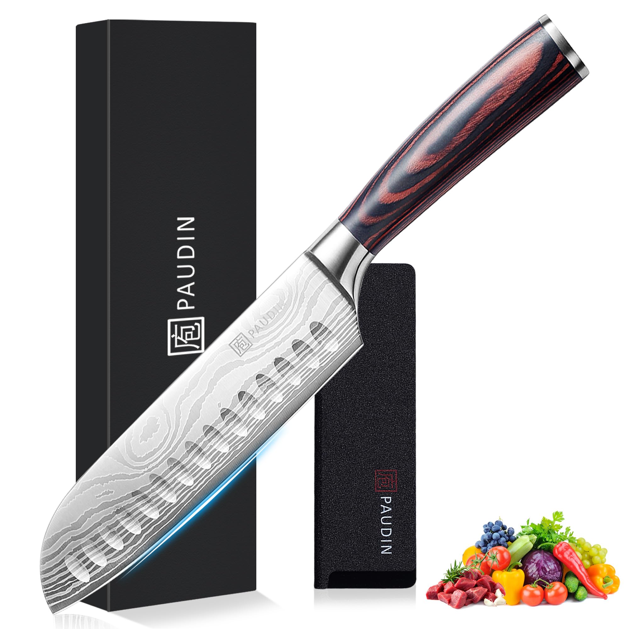 PAUDIN 7-Inch Santoku Knife | High Carbon German Steel Japanese Chef Knife