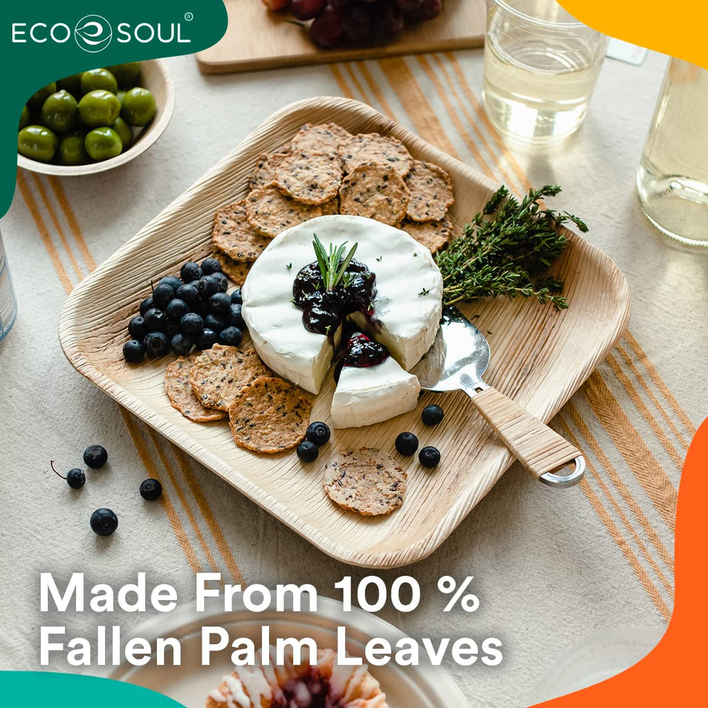 Eco Soul 100-Pack Palm Leaf Plates | 10-Inch Square Compostable Plates