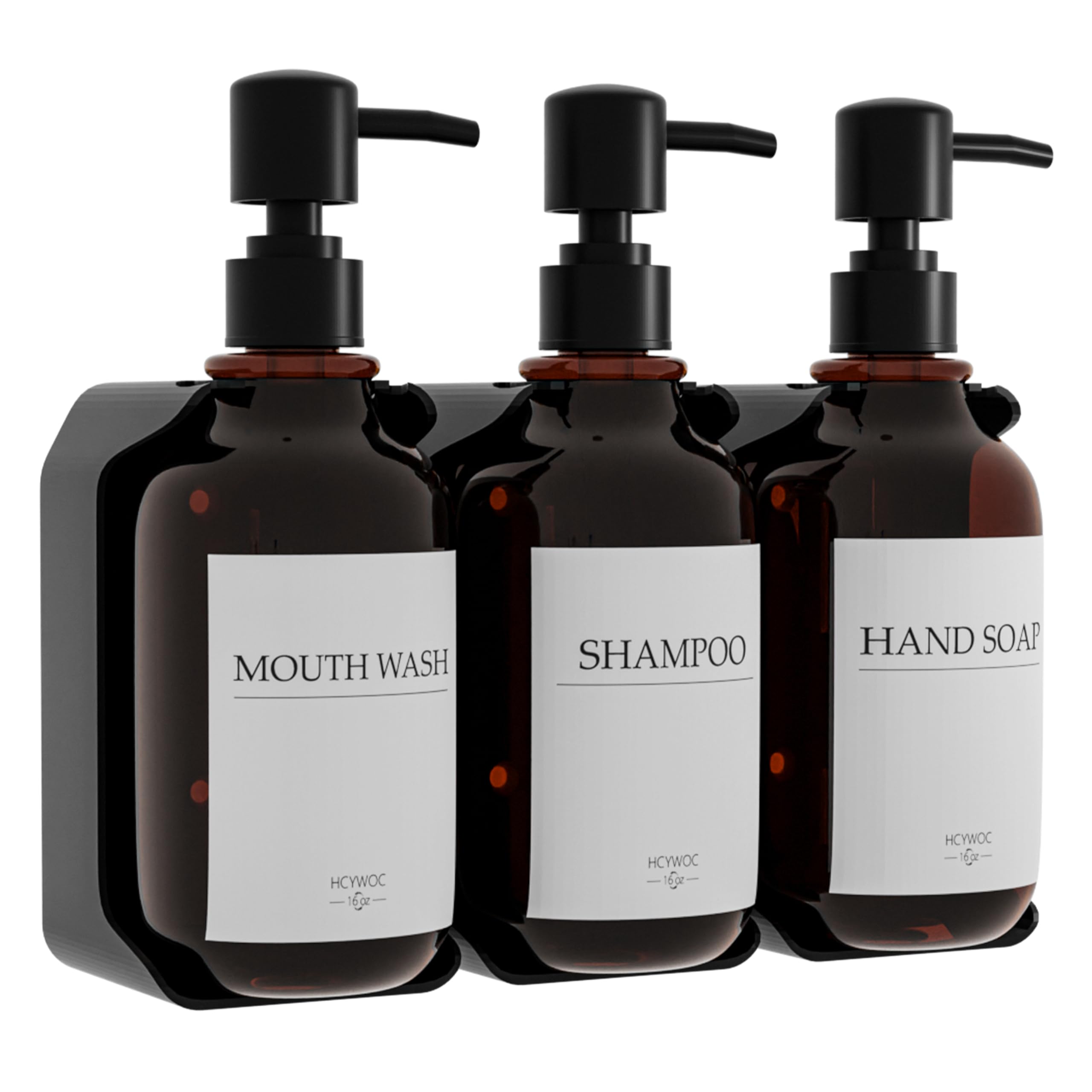 HCYWOC 3-Chamber Shower Soap Dispenser | No-Drill Wall Mount with 16 Labels
