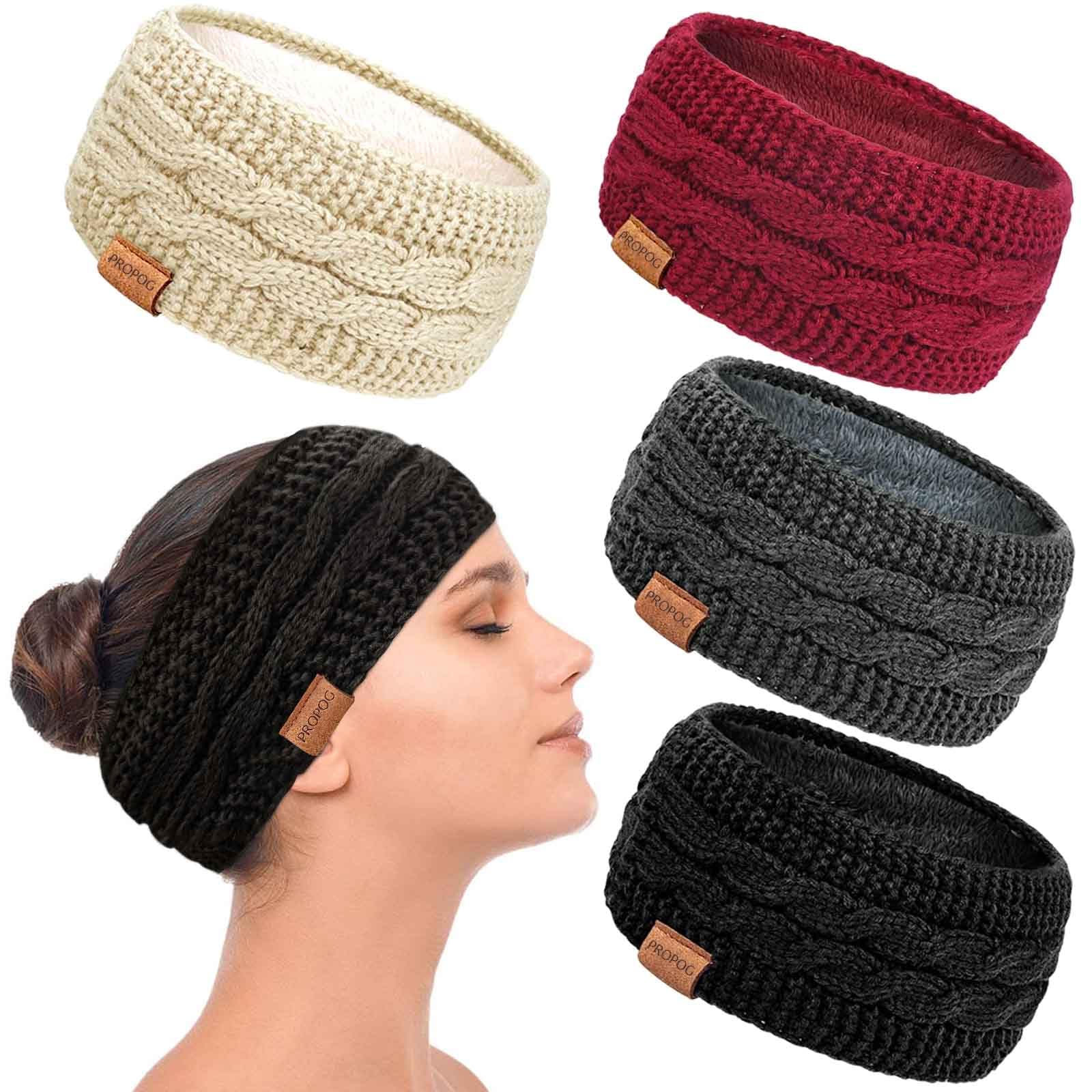 PROPOG 4-Pack Winter Knitted Headbands – Fleece Lined Thermal Ear Warmers
