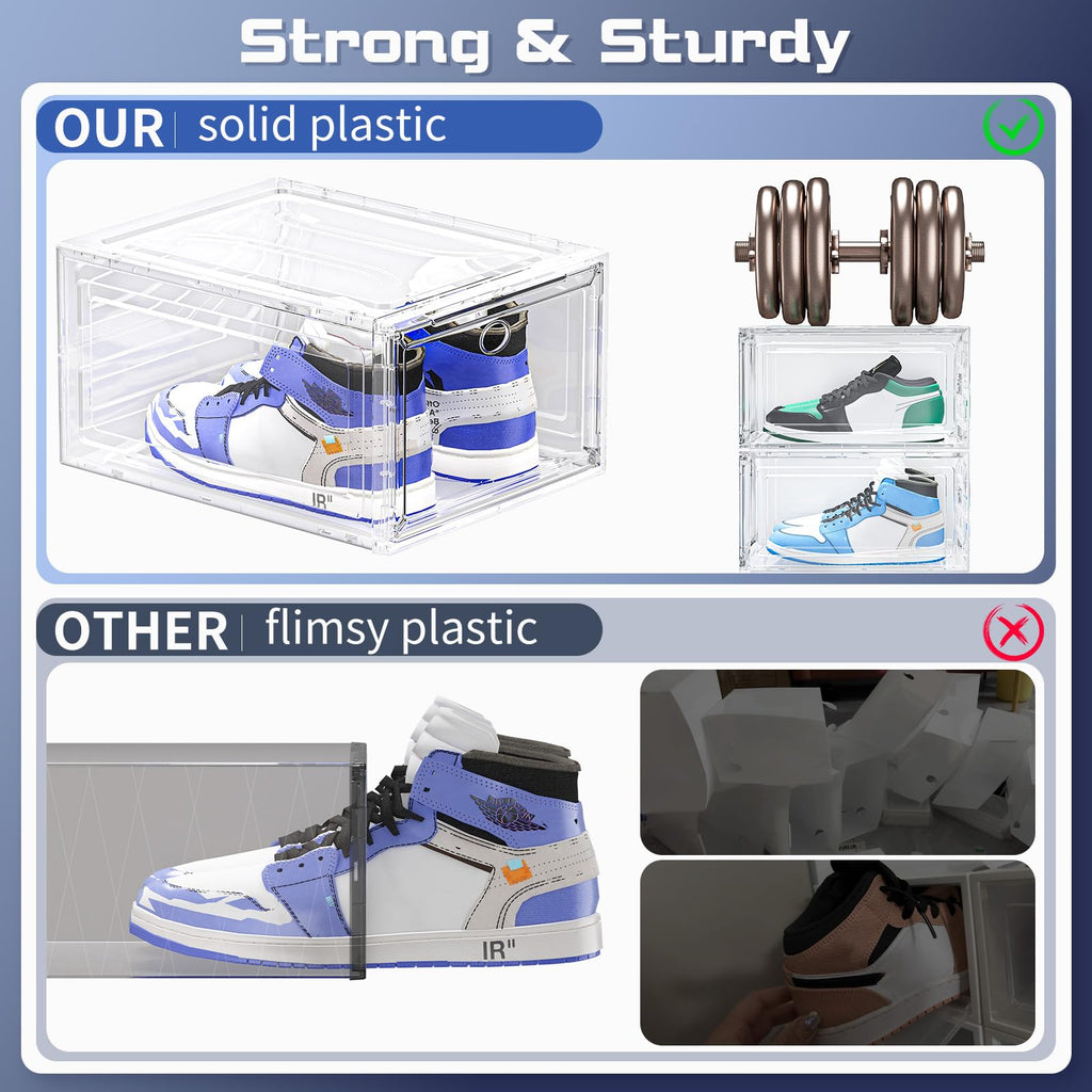 TidyTrove Stackable Shoe Storage Box – 9 Pack Clear Plastic Magnetic Case